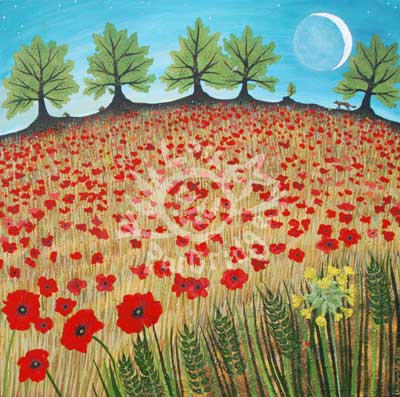 Moonrise Over the Poppy Fields Remembrance Day or Greetings Card