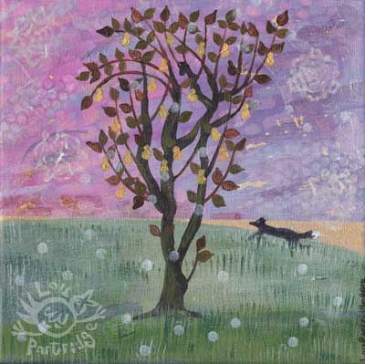 Black Fox in the Pear Orchard Greetings Card
