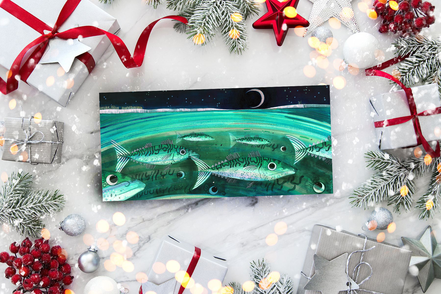 Turquoise Mackerel Greetings Card