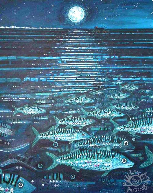 Mackerel fishing of the coast of Sussex at night