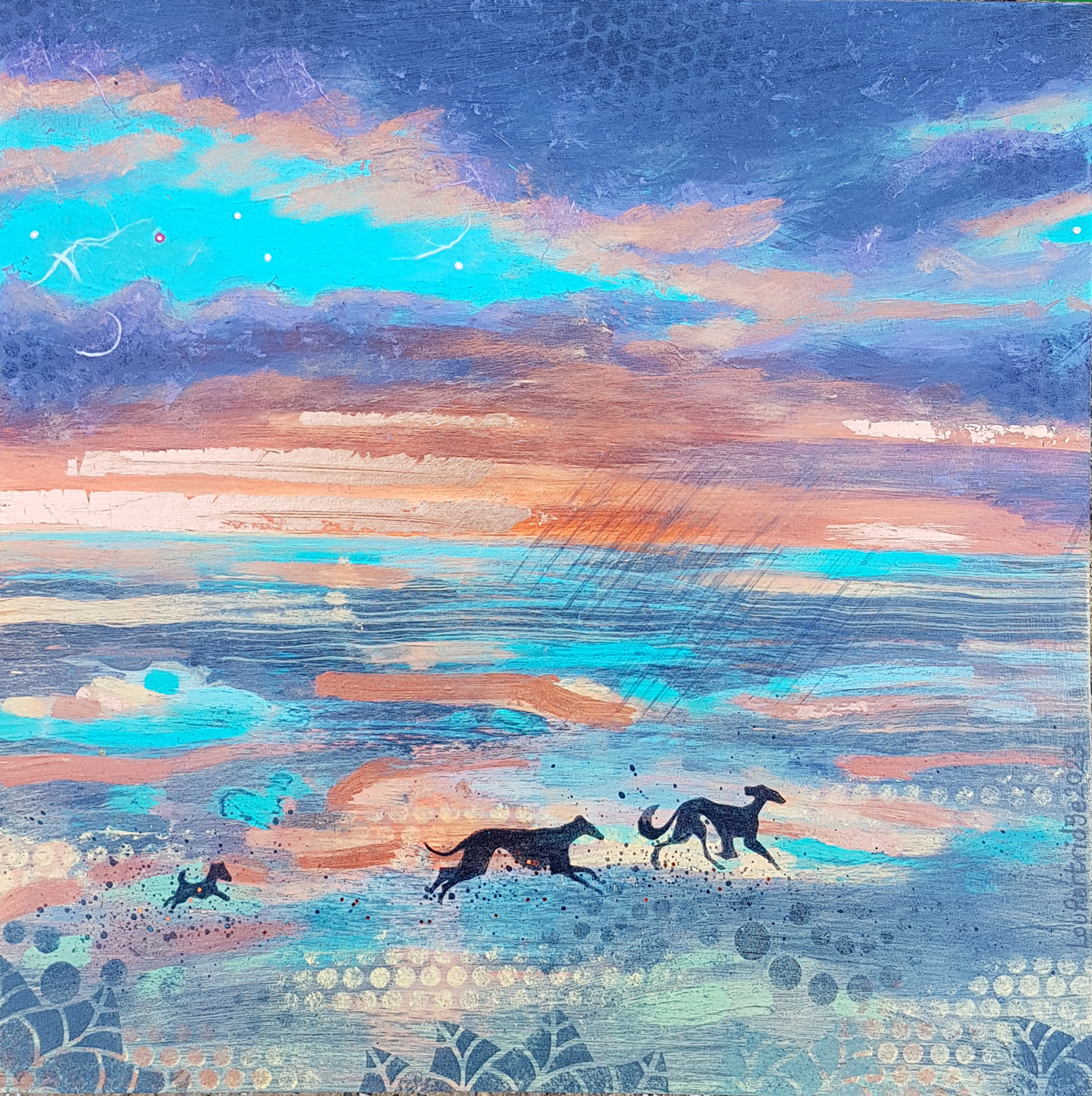 Winter Sunset Mars and Joyful Dogs