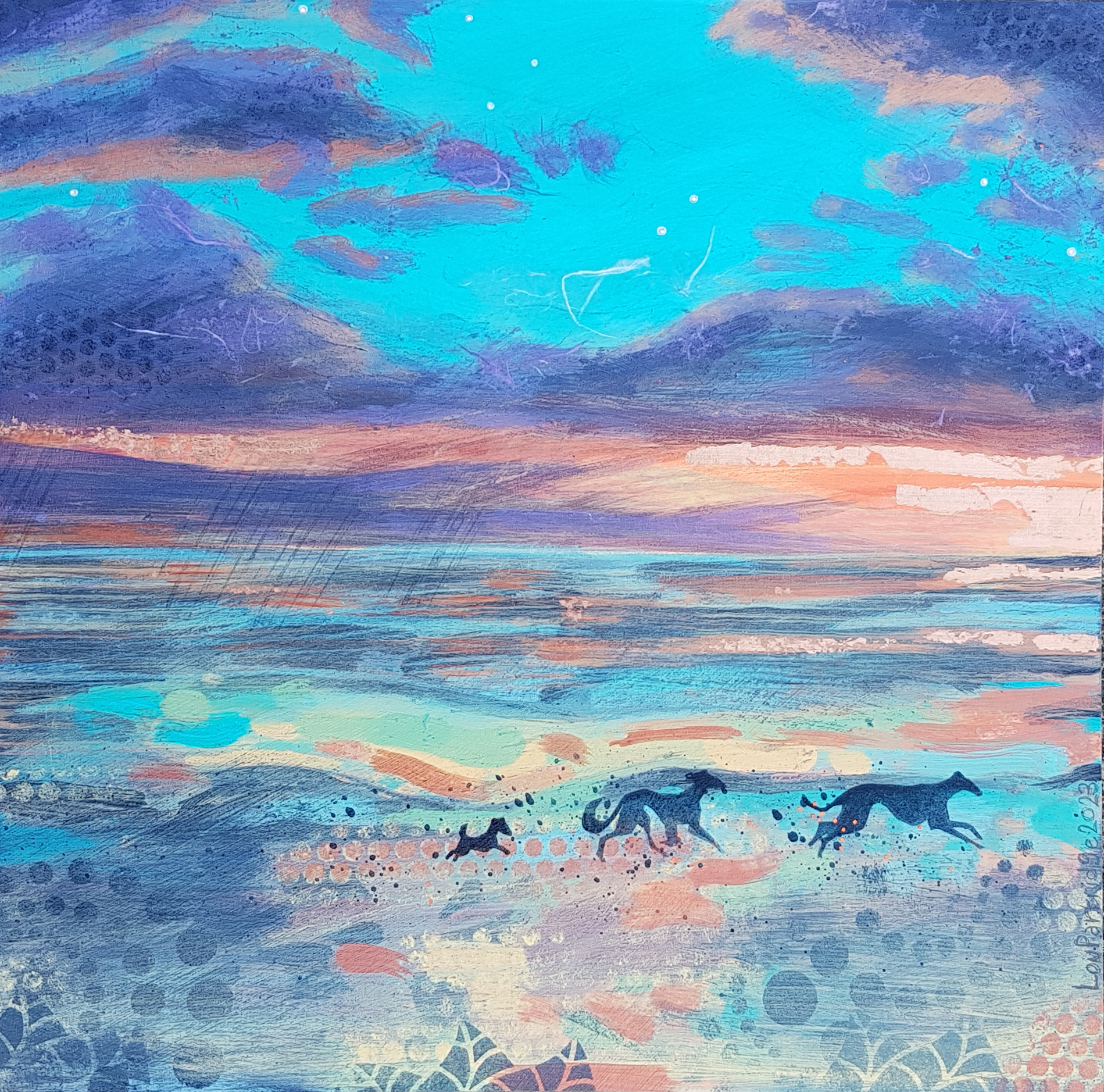 Winter Sunset, Stars and Joyful Dogs