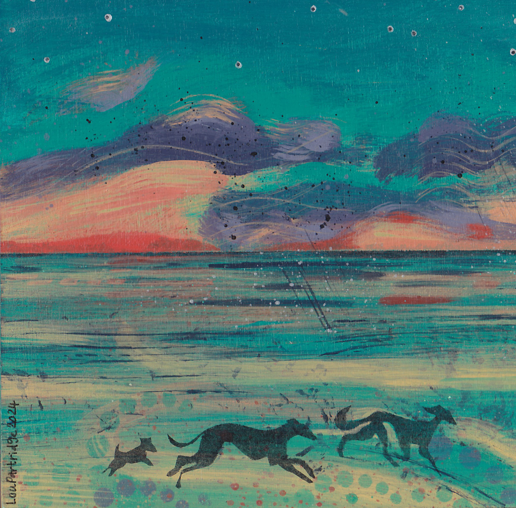 Little Joyful Dogs on Worthing Beach with Hail