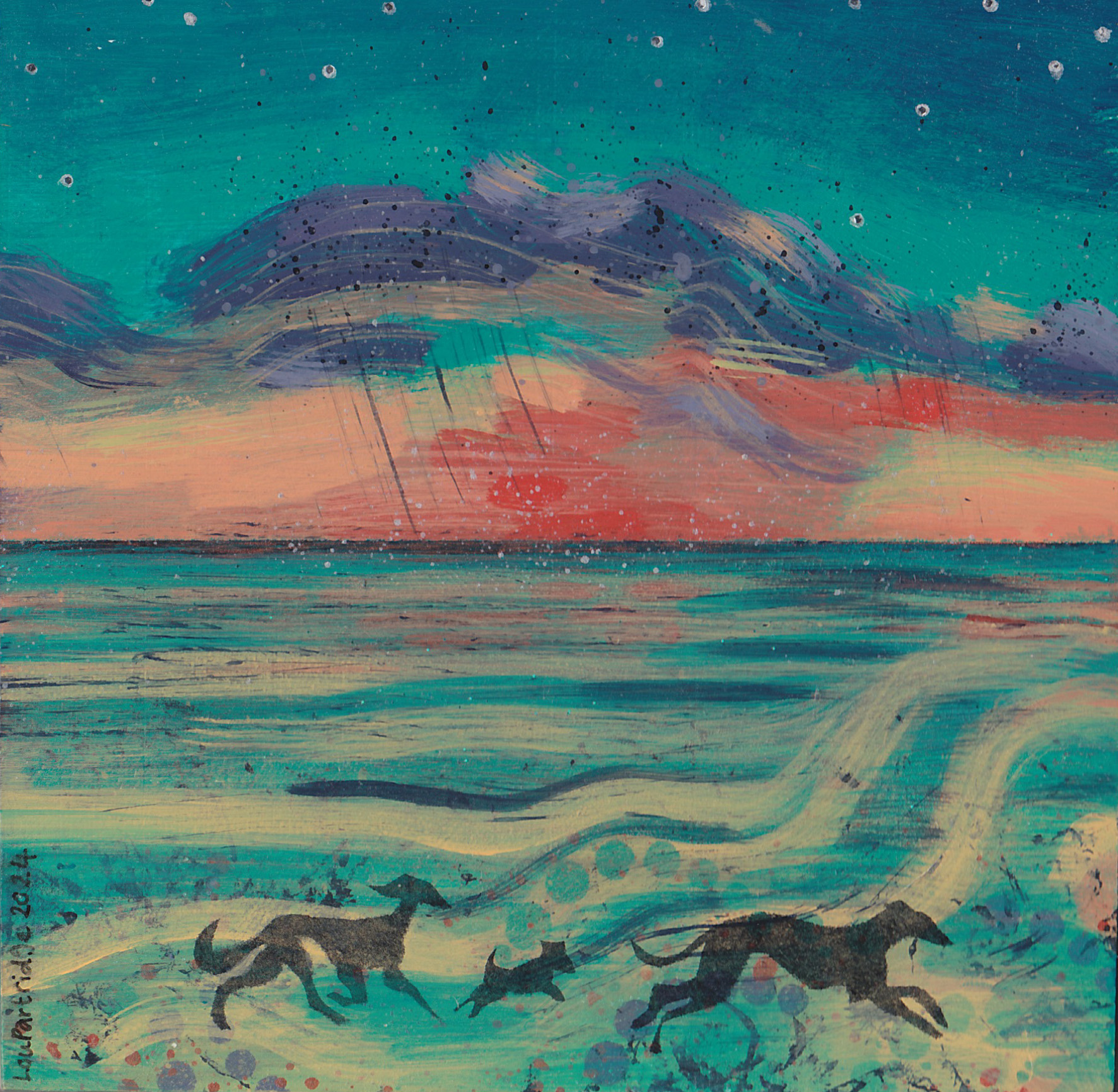 Little Joyful Dogs on Worthing Beach with Rain