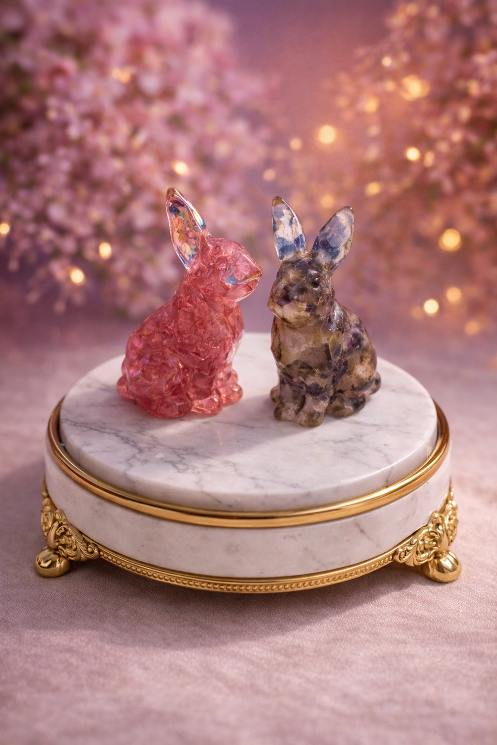 Lapins décoratifs en résine et pierre naturelle