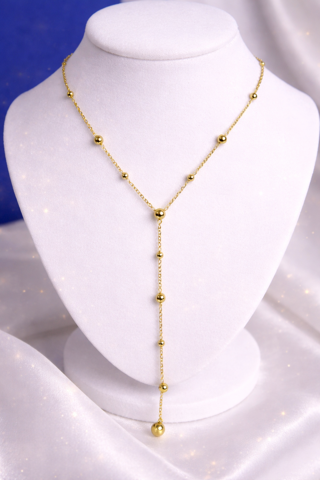 Sautoir doré à perles acier inoxydable