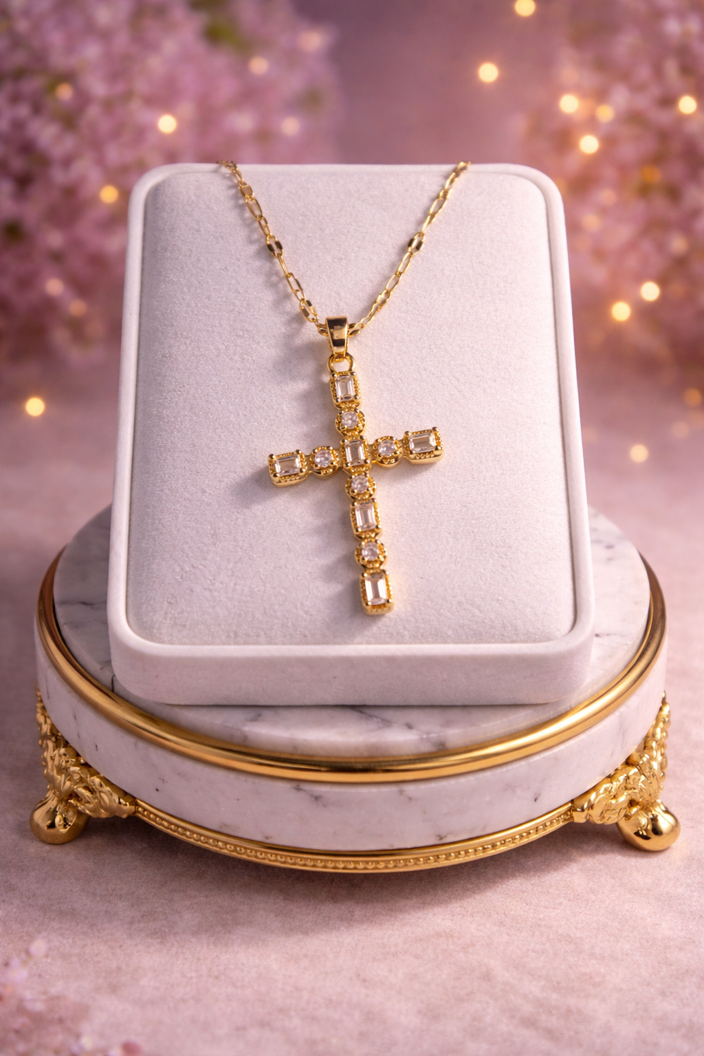 Collier Croix en acier inoxydable avec Cristaux