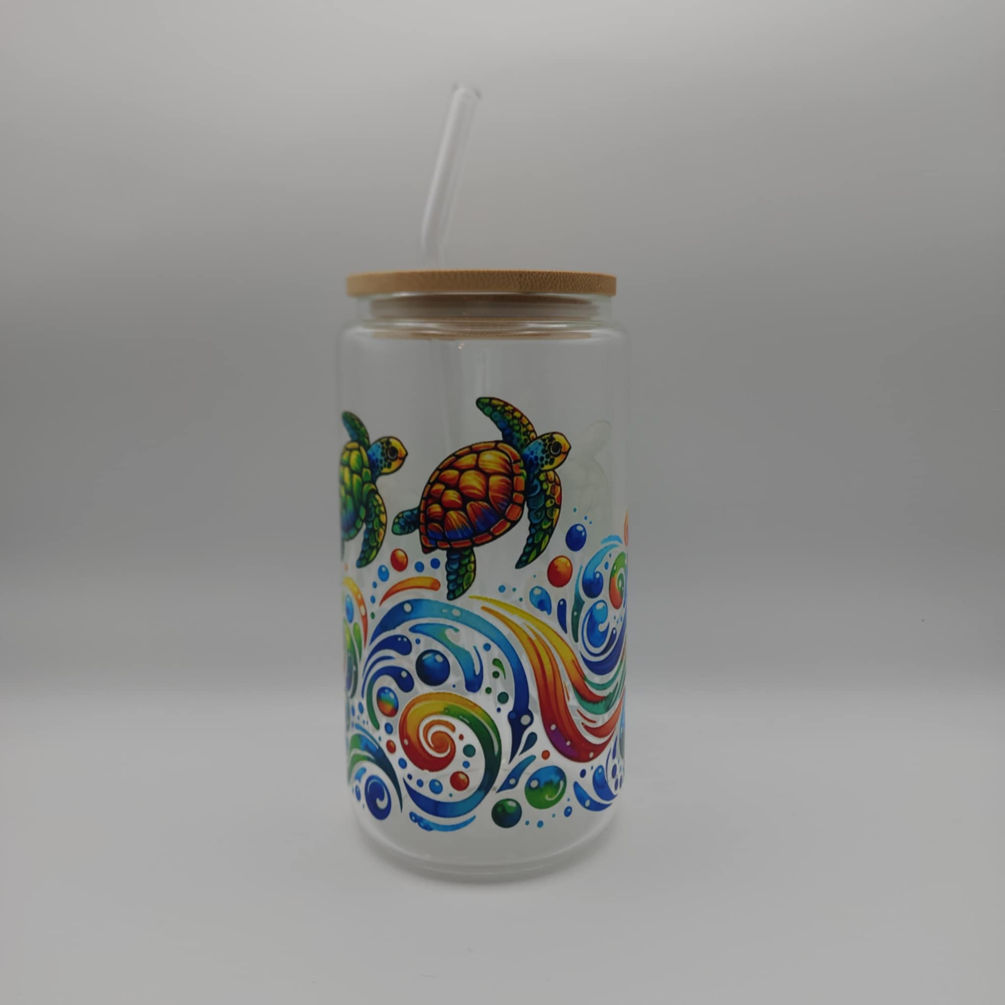 Glass Tumbler with Turtle Design