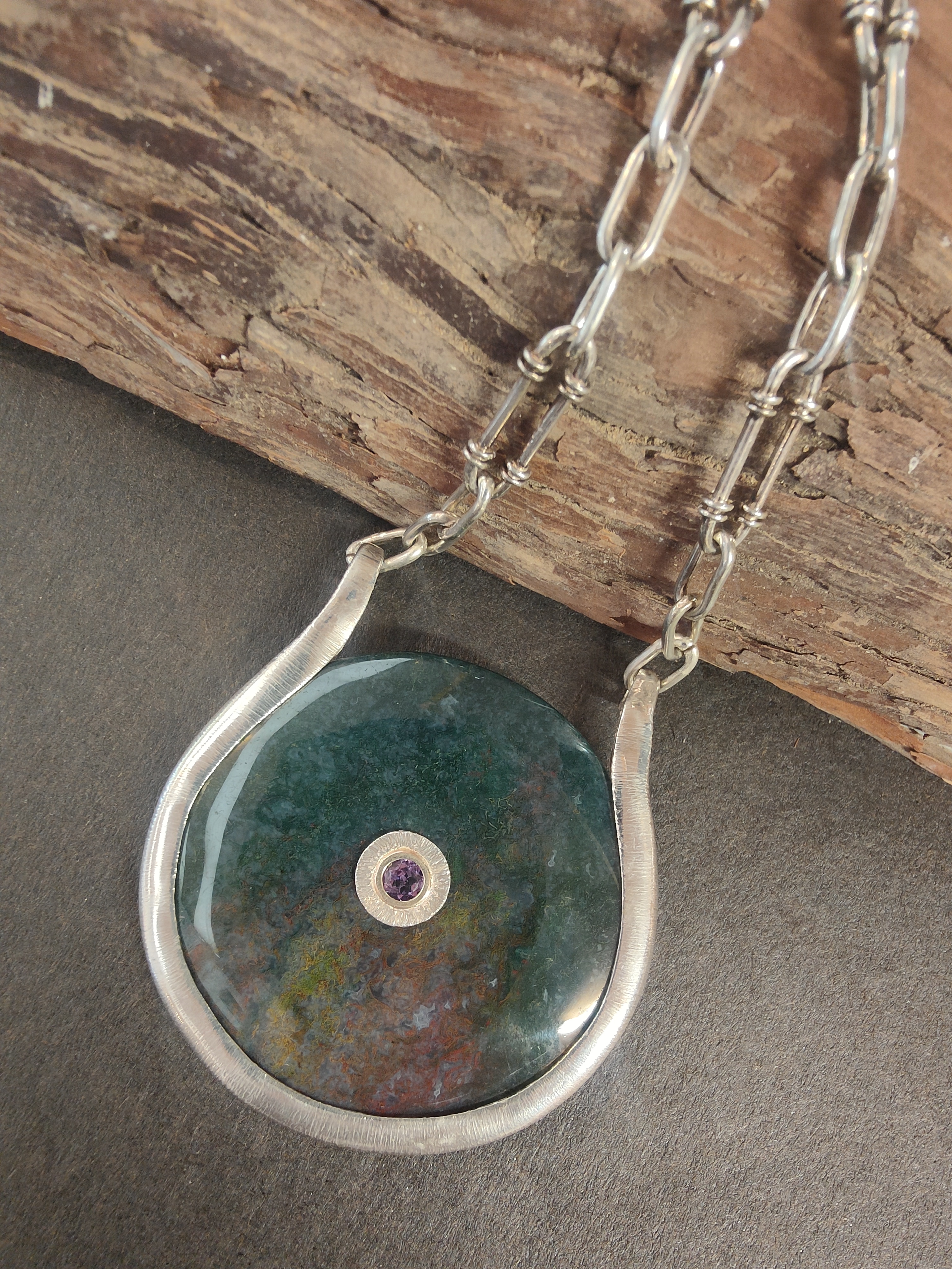 Moss Agate Disc Necklace