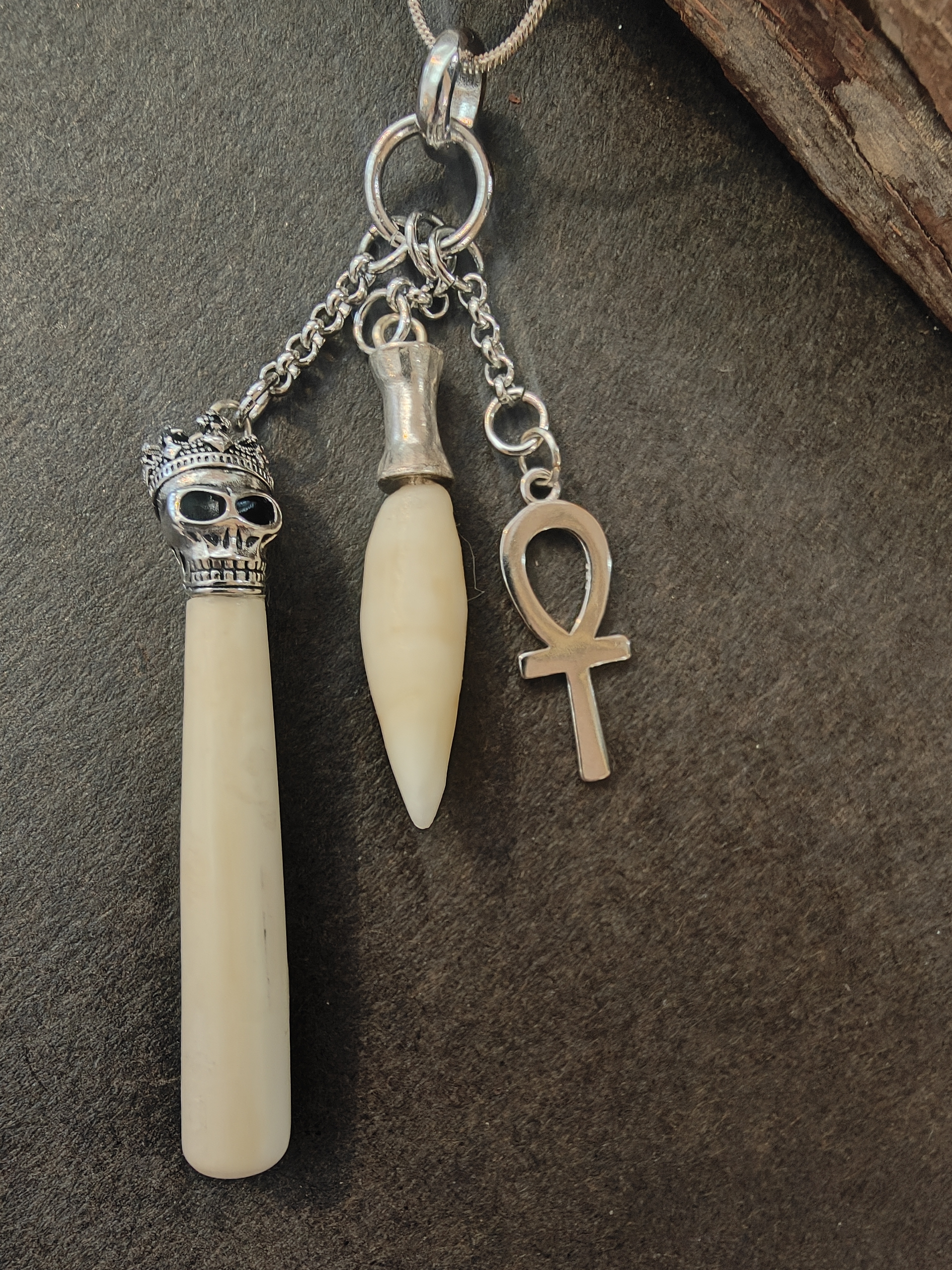 Mammoth Tusk, whale tooth and ankh necklace