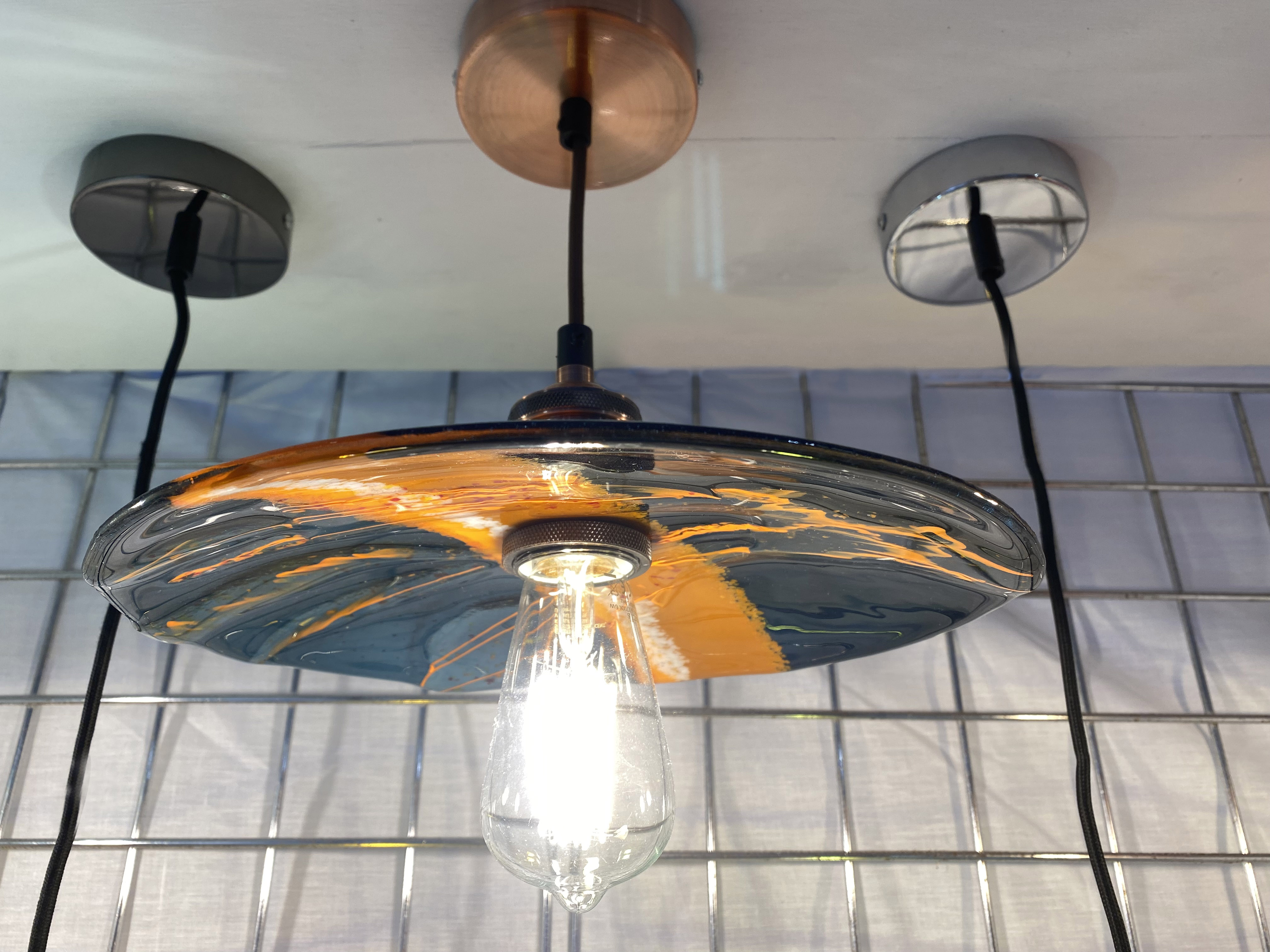 SALE Abstract Glass Lampshade with Pendant Fitting