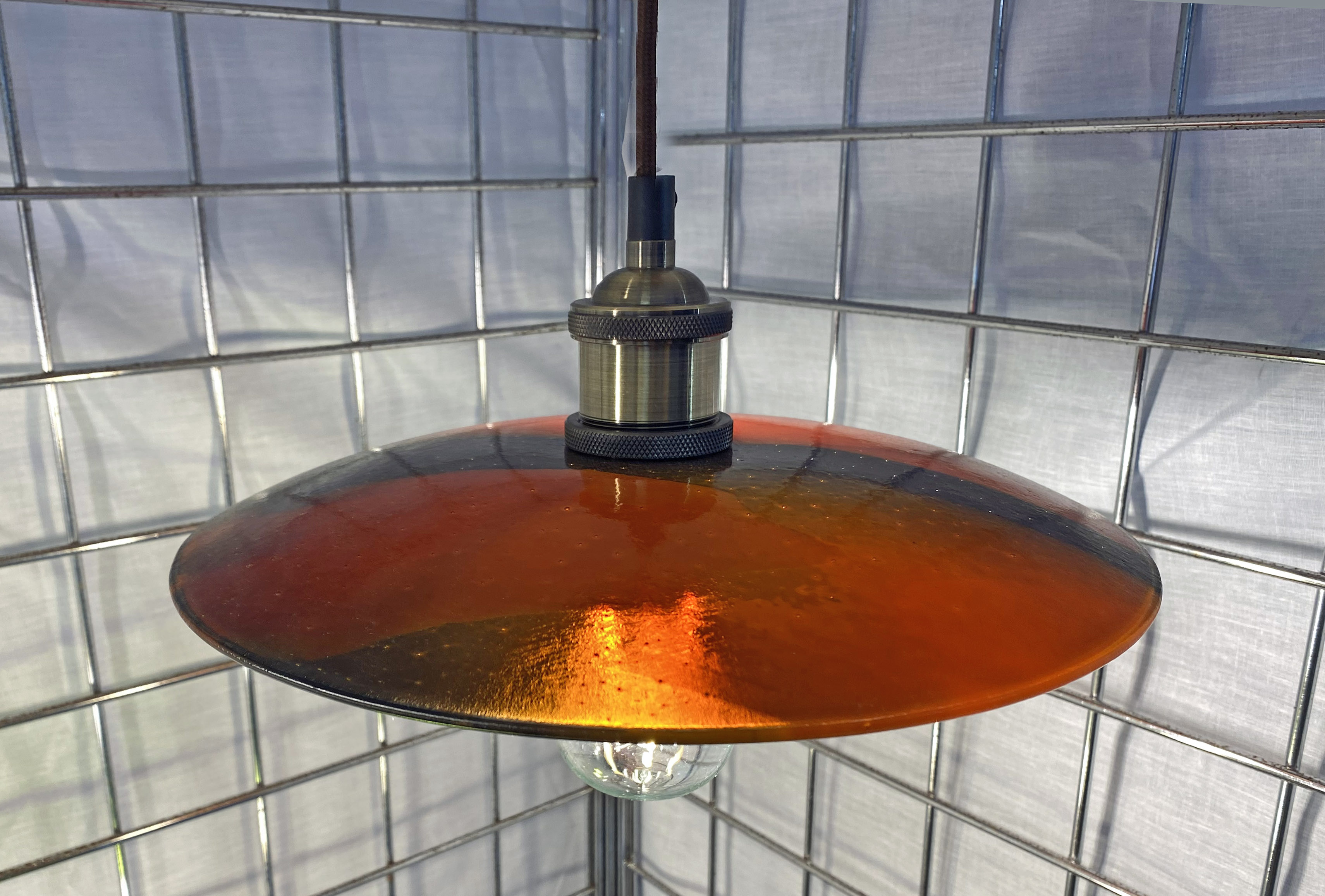 SALE Orange & Purple Glass Lampshade with Pendant Fitting