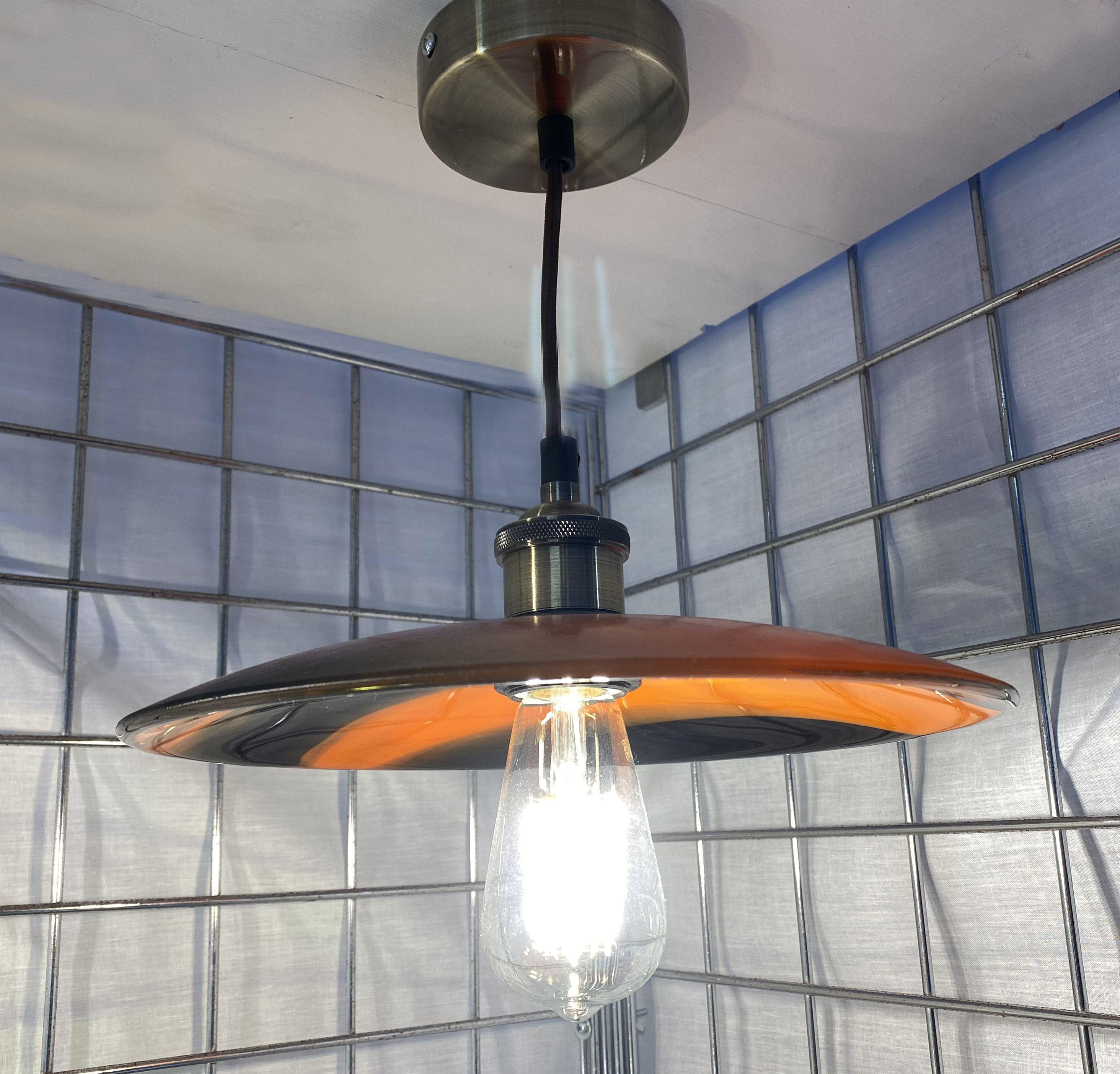 SALE Orange & Purple Glass Lampshade with Pendant Fitting