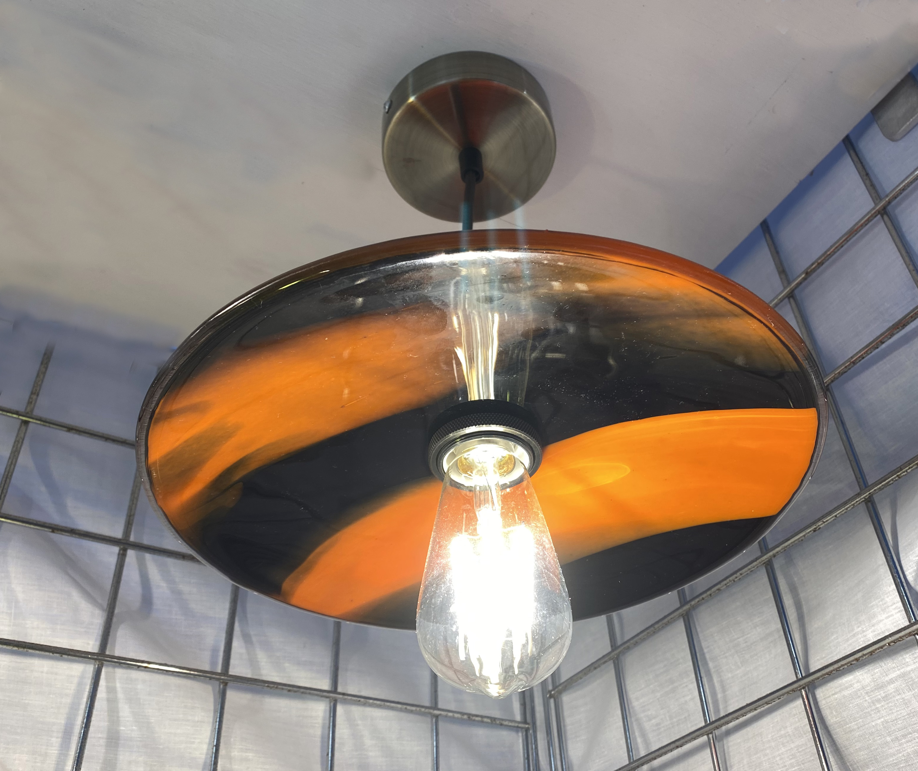 SALE Orange & Purple Glass Lampshade with Pendant Fitting
