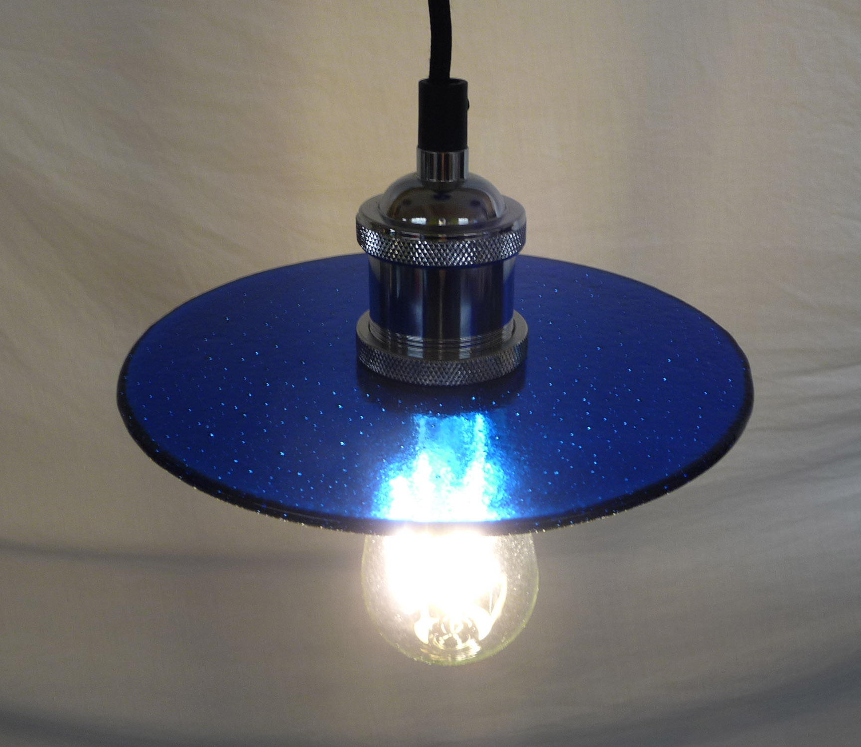 SALE Royal Blue Glass Lampshade with Pendant Fitting