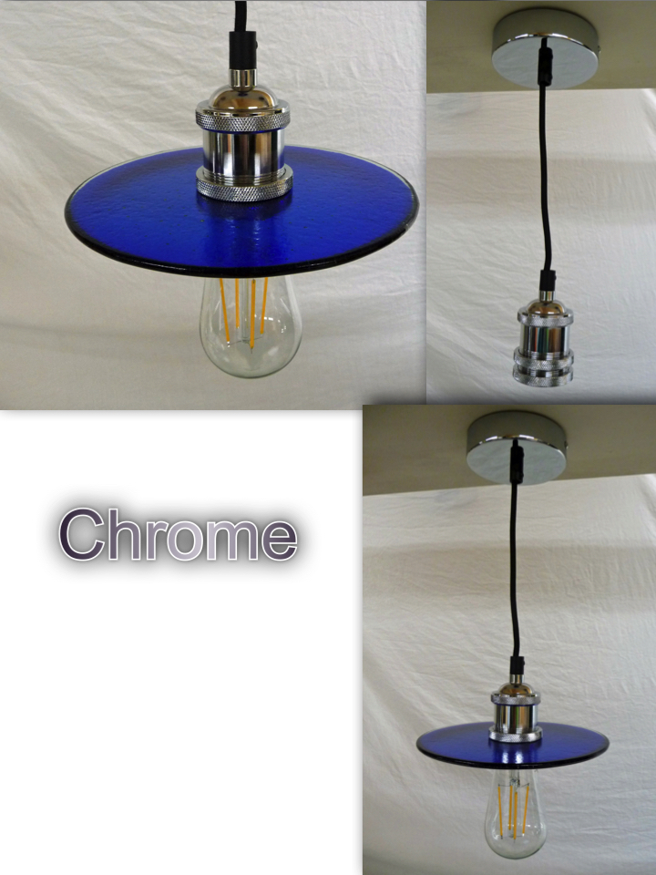 SALE Royal Blue with Clear Halo Glass Lampshade with Pendant Fitting