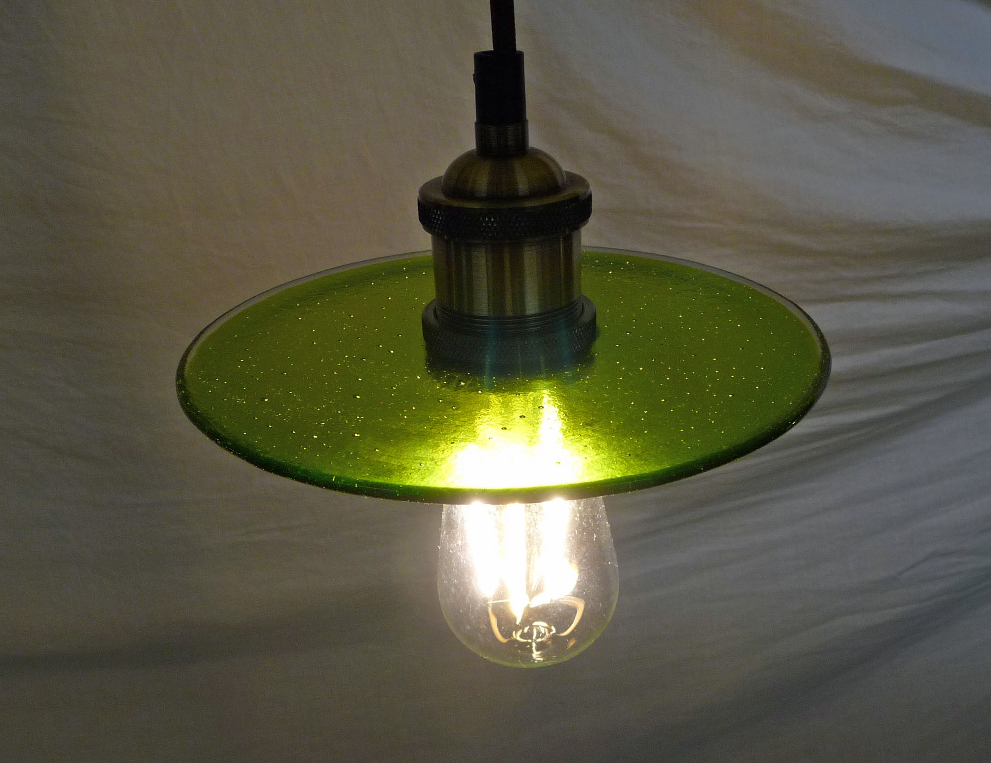 SALE Green with Clear Halo Glass Lampshade with Pendant Fitting