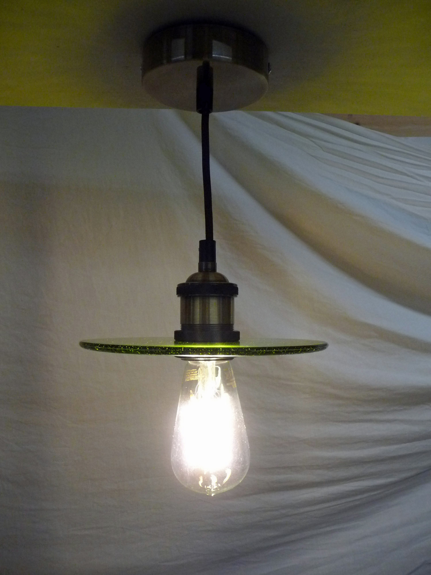 SALE Green with Clear Halo Glass Lampshade with Pendant Fitting