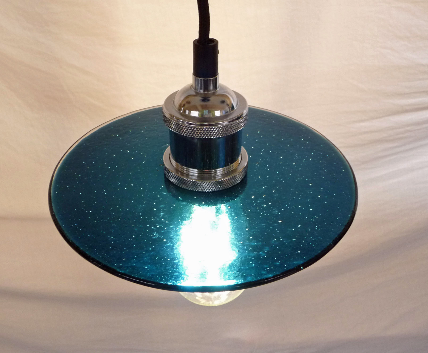 SALE Ocean Blue with Clear Halo Glass Lampshade with Pendant Fitting