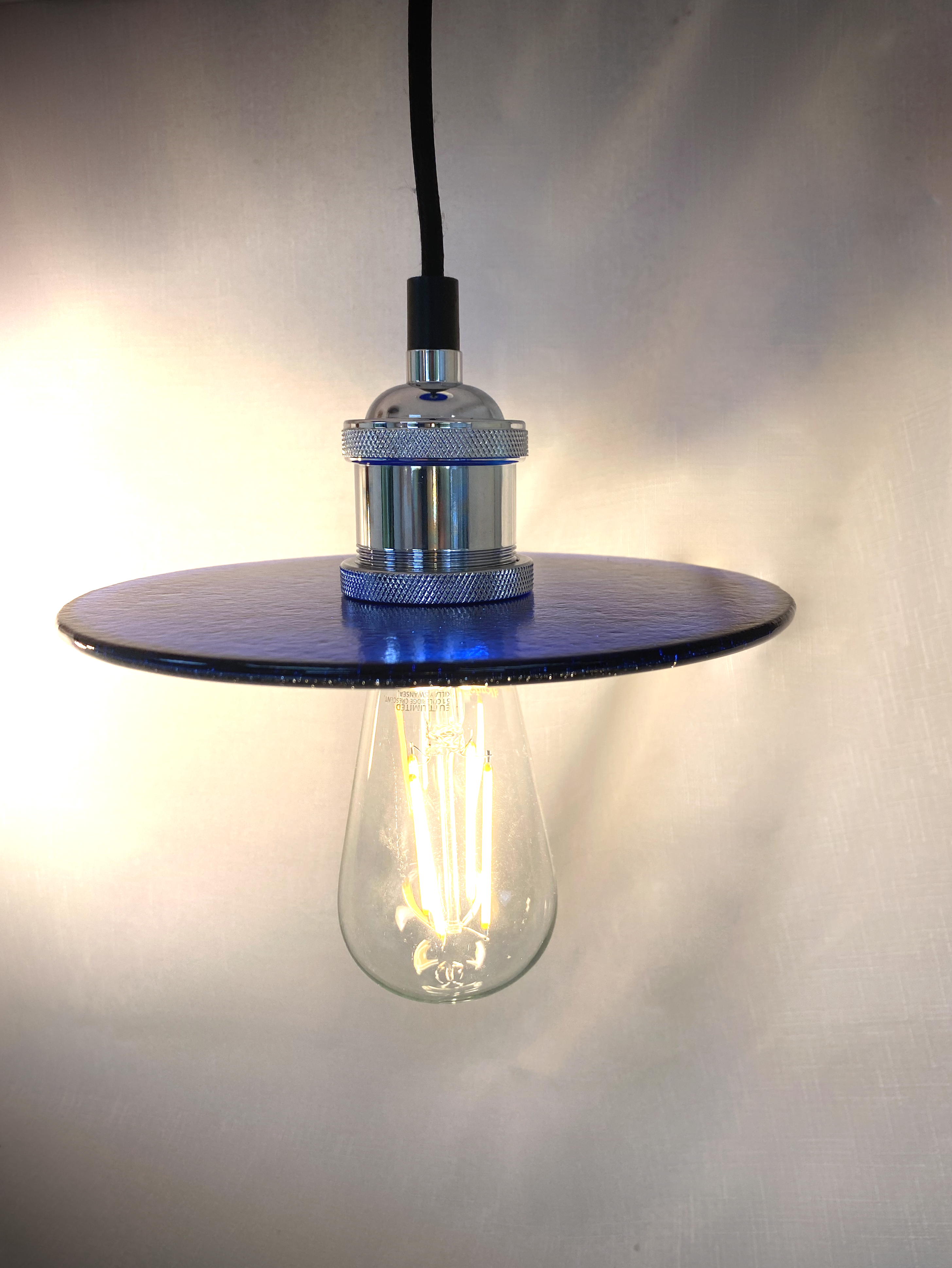 SALE Royal Blue with Clear Halo Glass Lampshade with Pendant Fitting