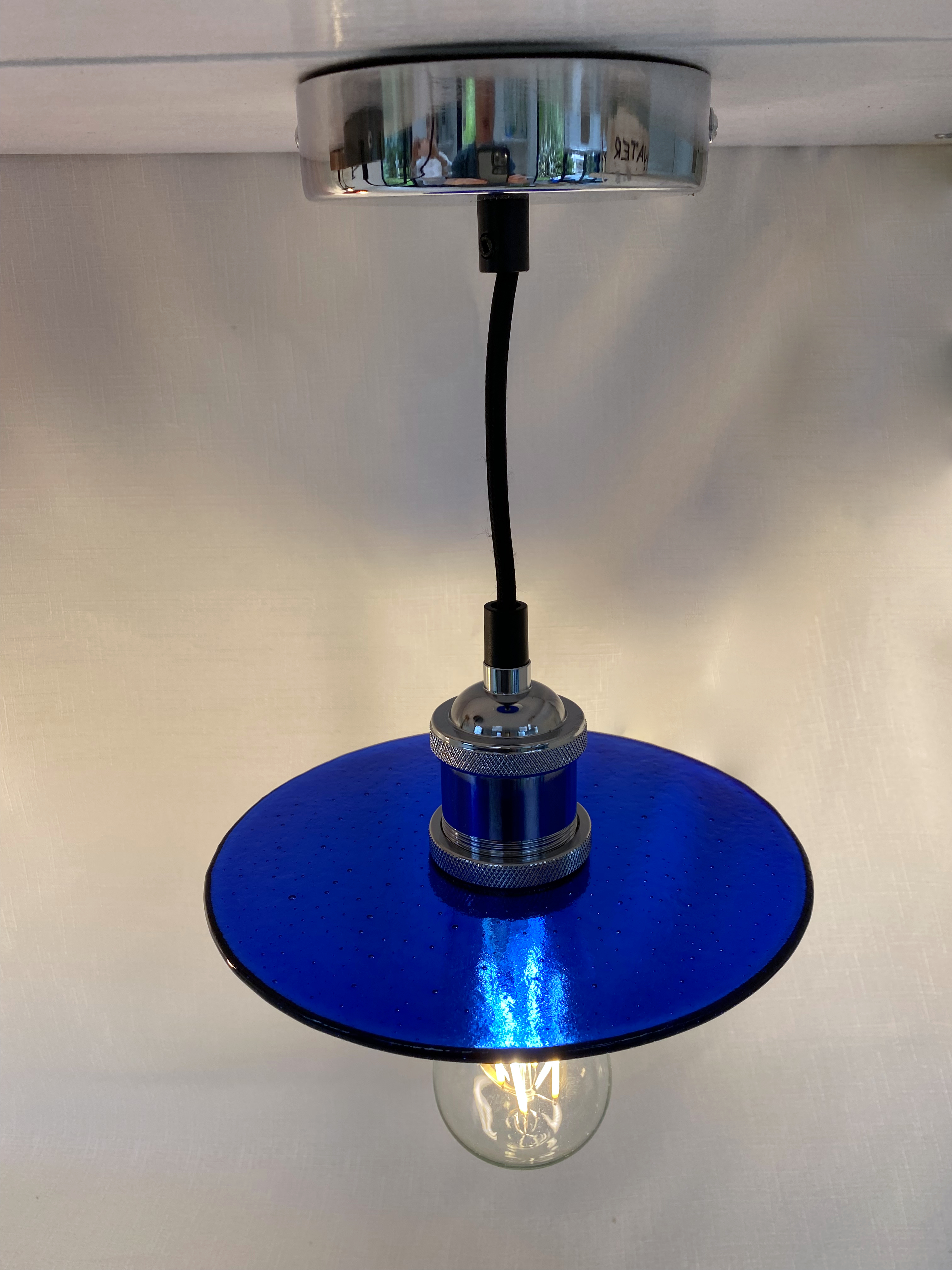 SALE Royal Blue Glass Lampshade with Pendant Fitting