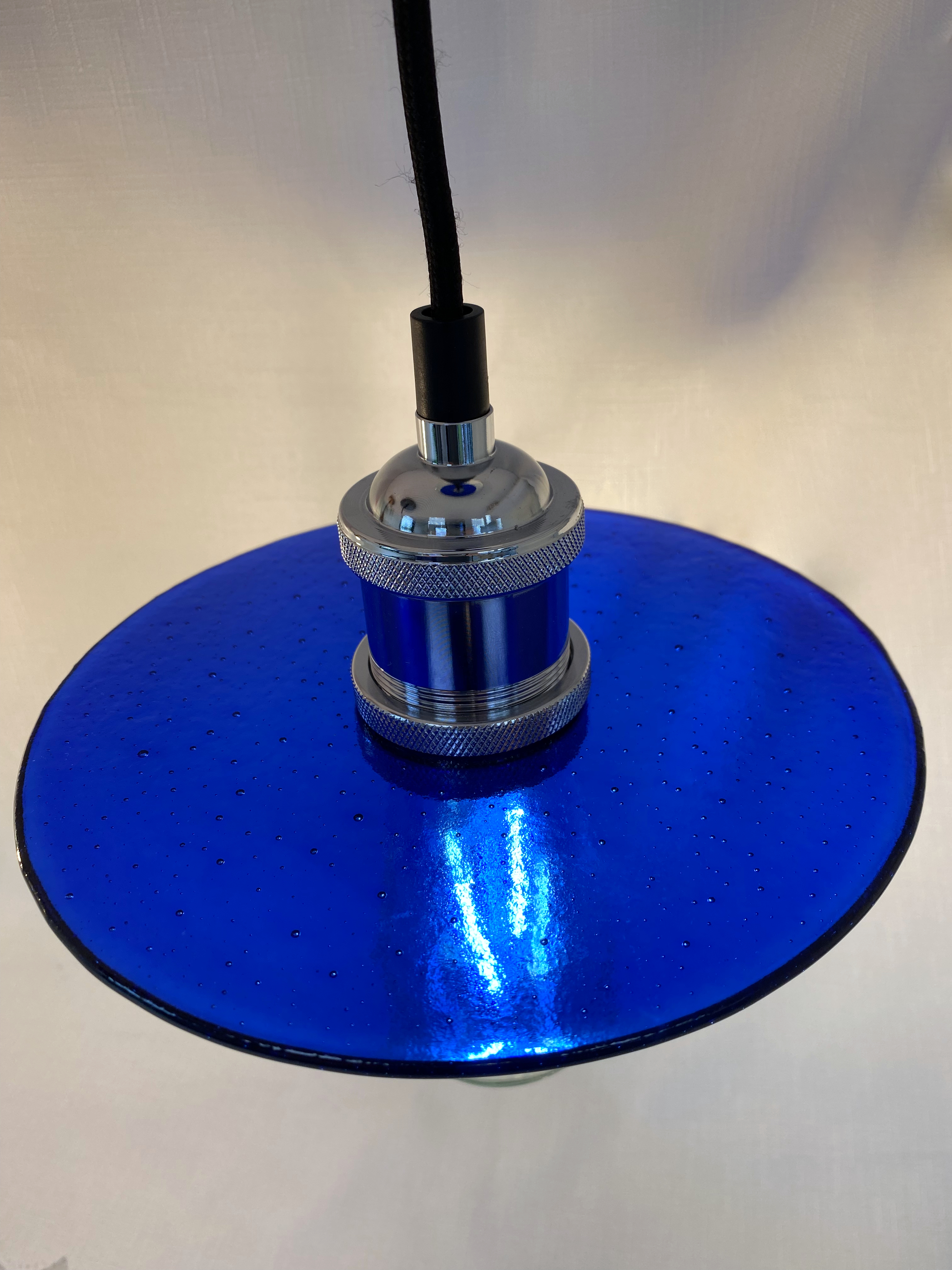 SALE Royal Blue Glass Lampshade with Pendant Fitting