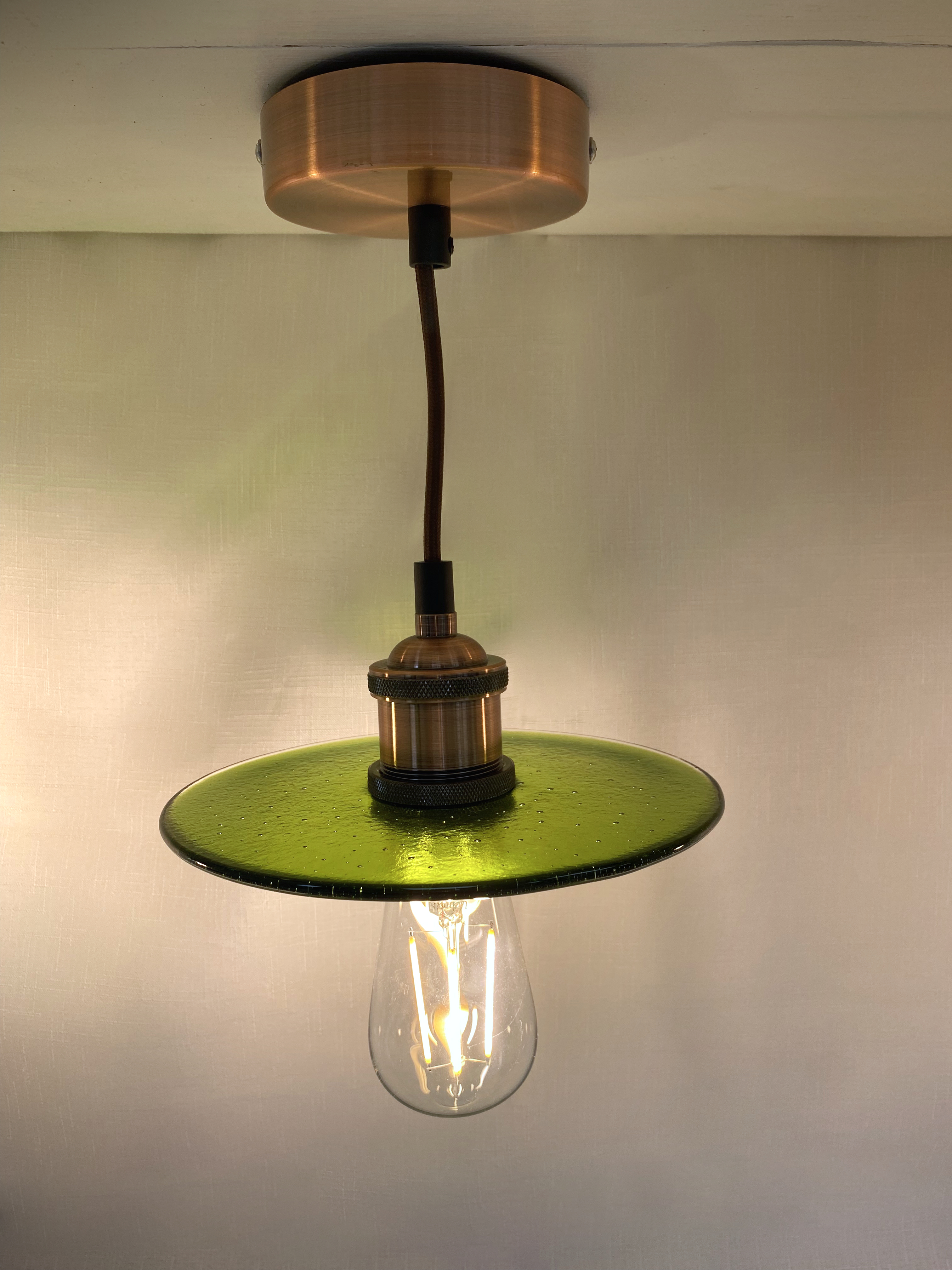 SALE Green with Clear Halo Glass Lampshade with Pendant Fitting