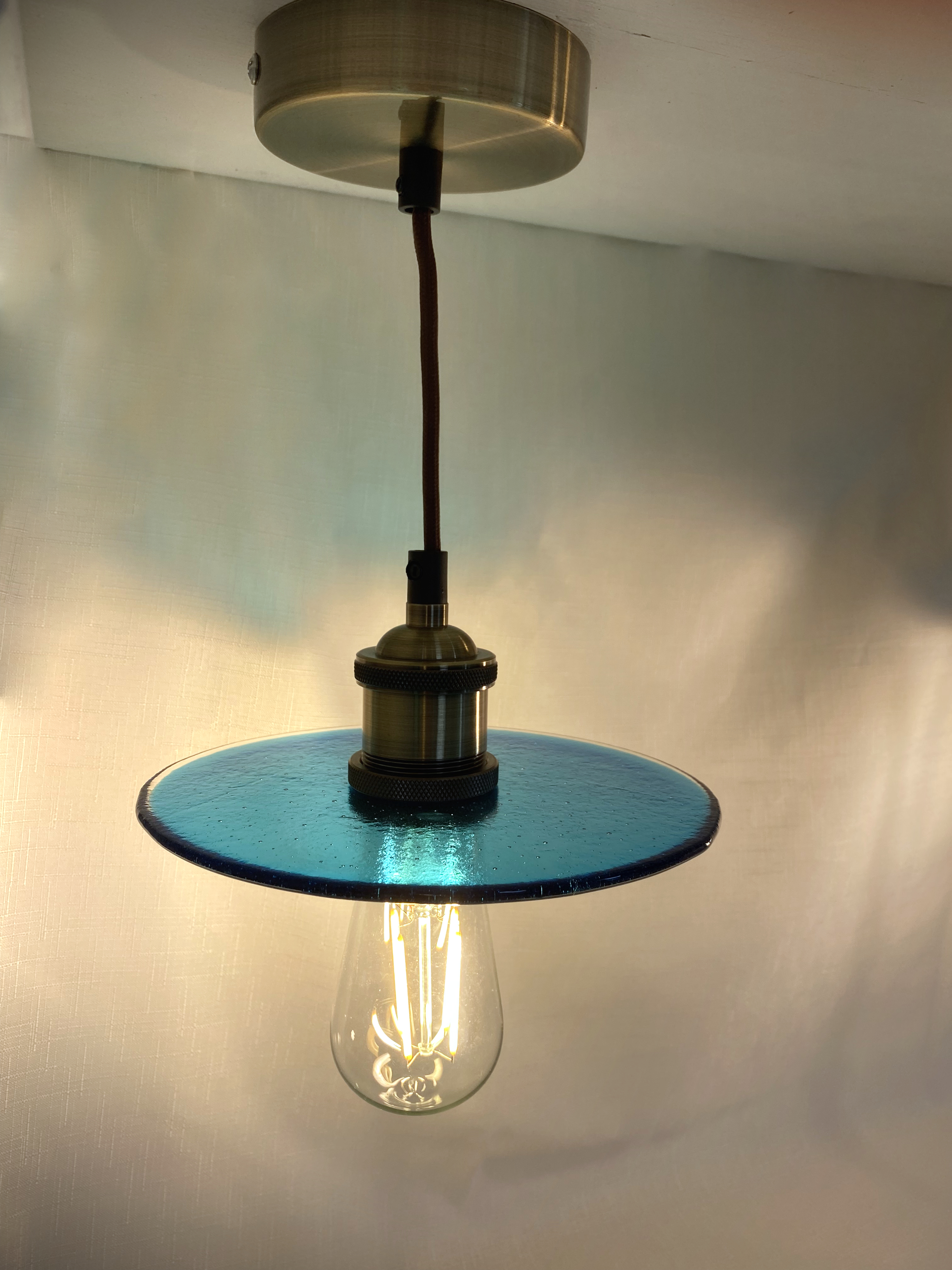 SALE Turquoise with Clear Halo Glass Lampshade with Pendant Fitting