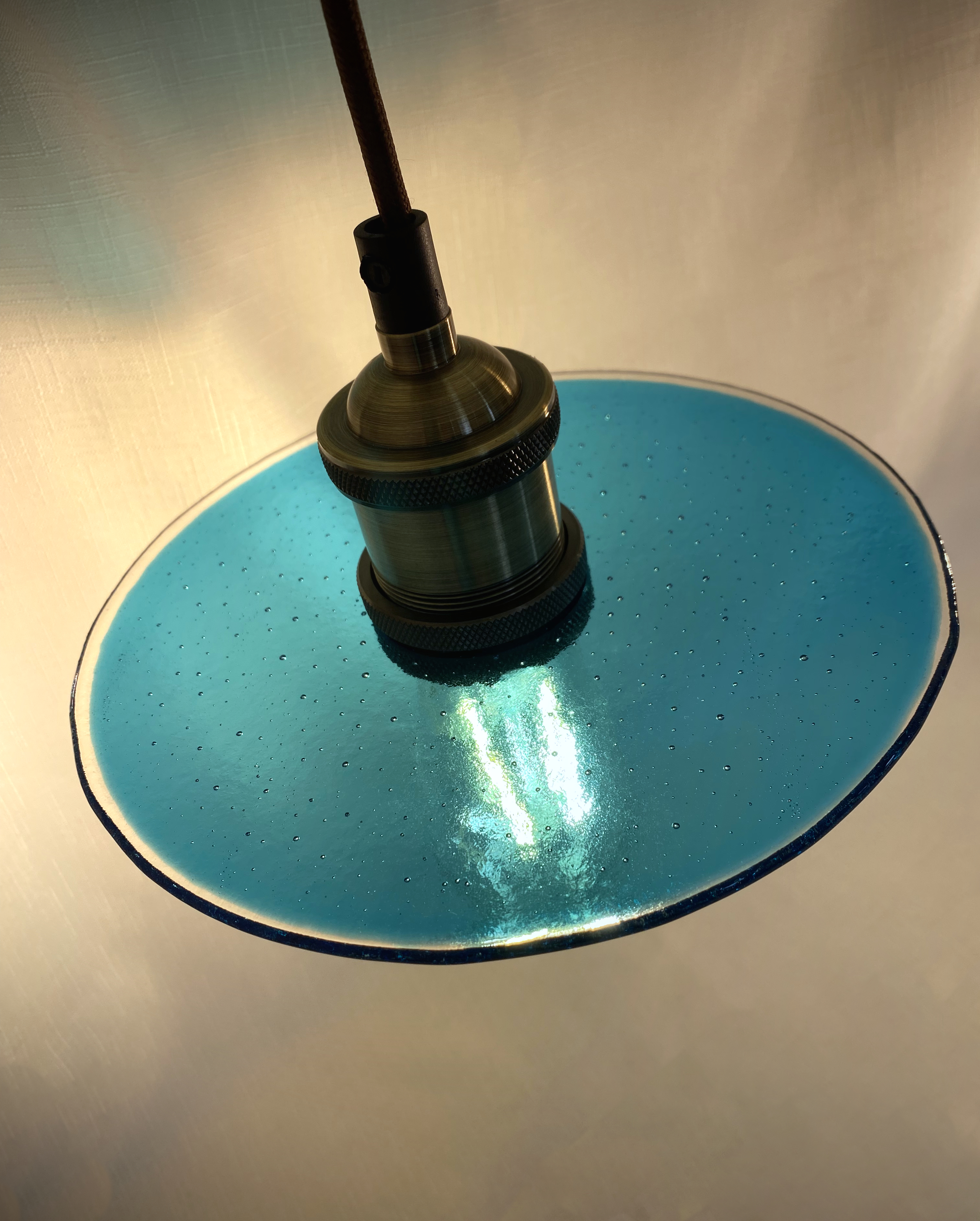 SALE Turquoise with Clear Halo Glass Lampshade with Pendant Fitting