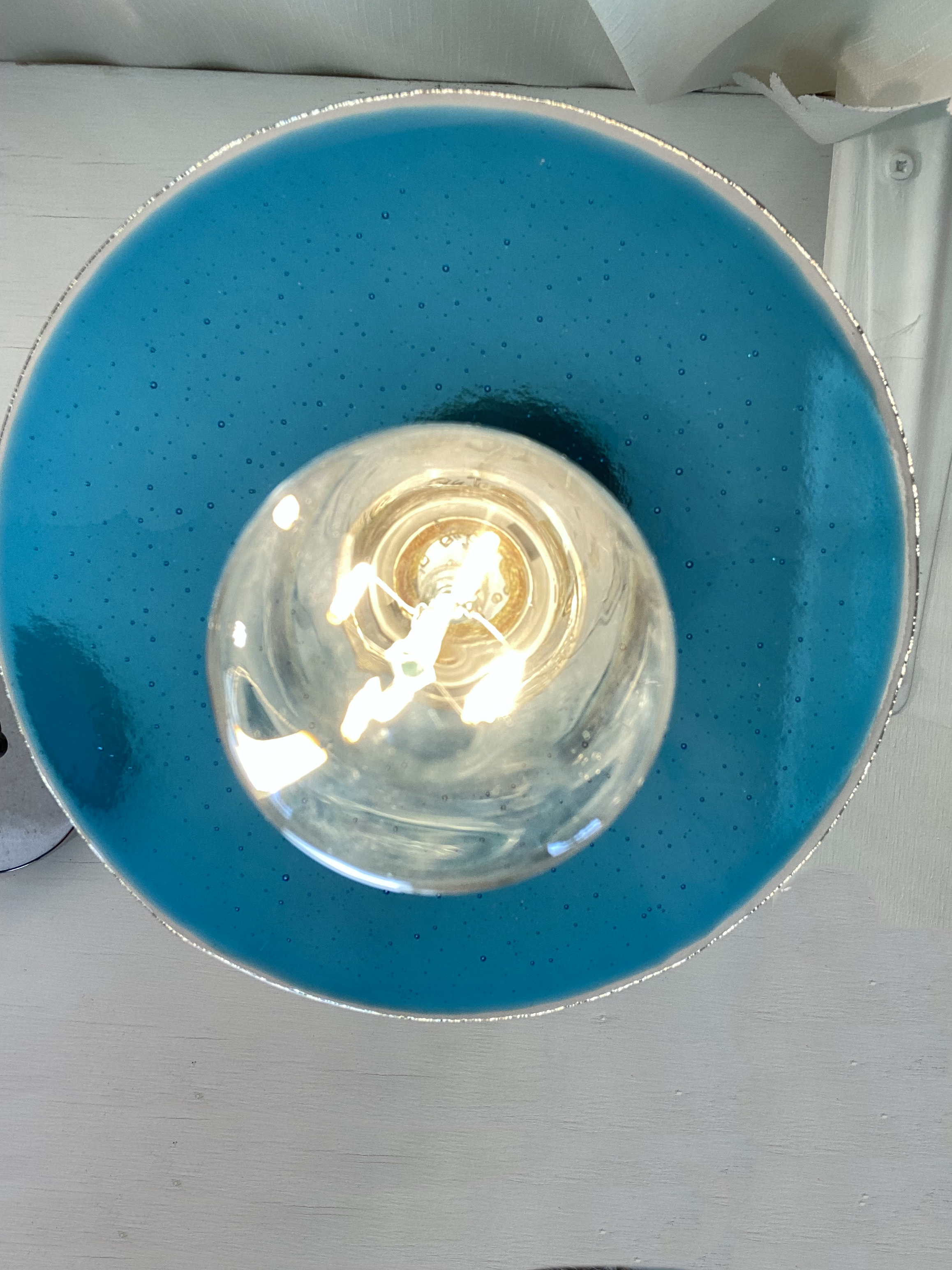 SALE Turquoise with Clear Halo Glass Lampshade with Pendant Fitting