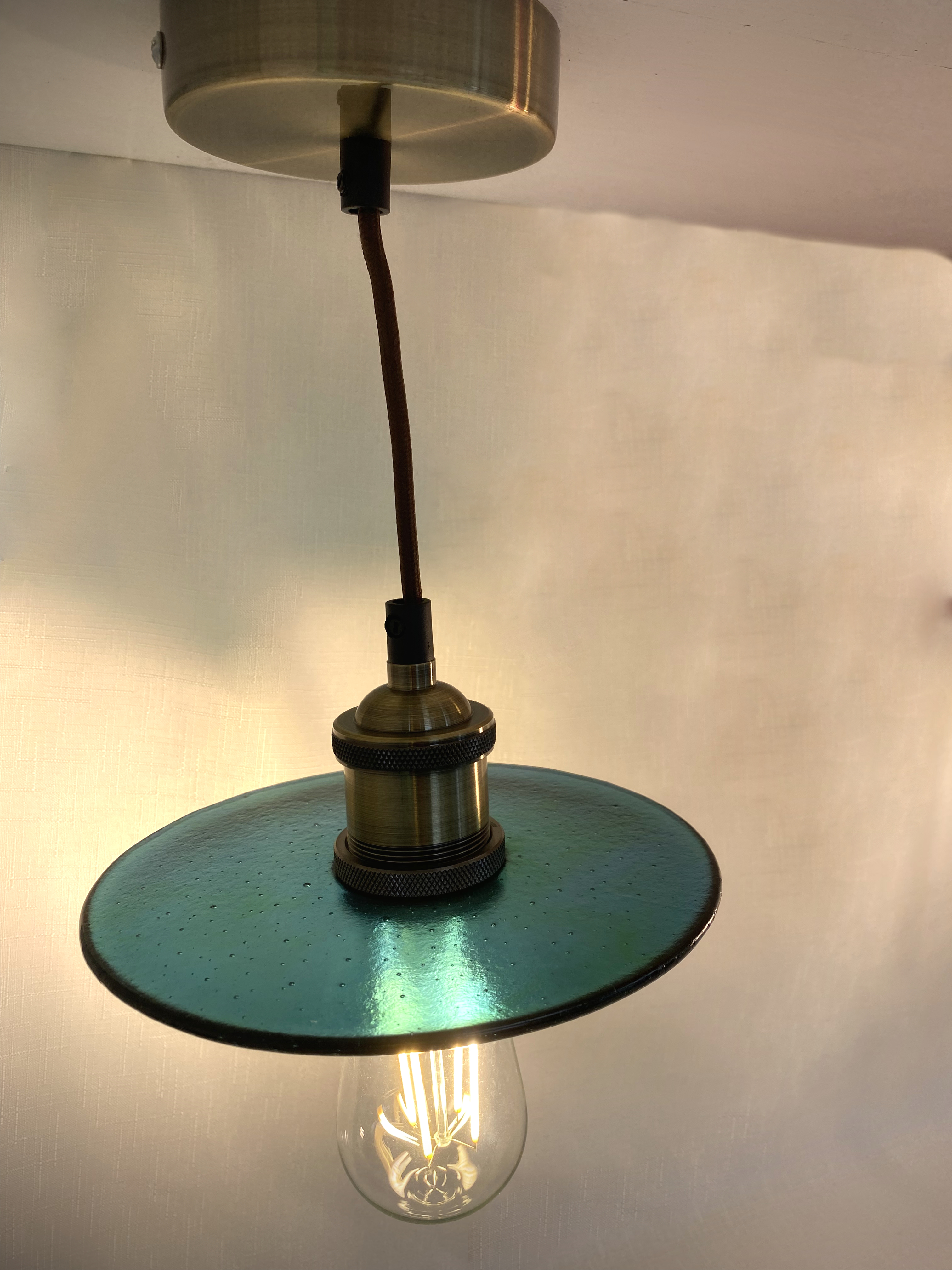 SALE Ocean Blue with Clear Halo Glass Lampshade with Pendant Fitting