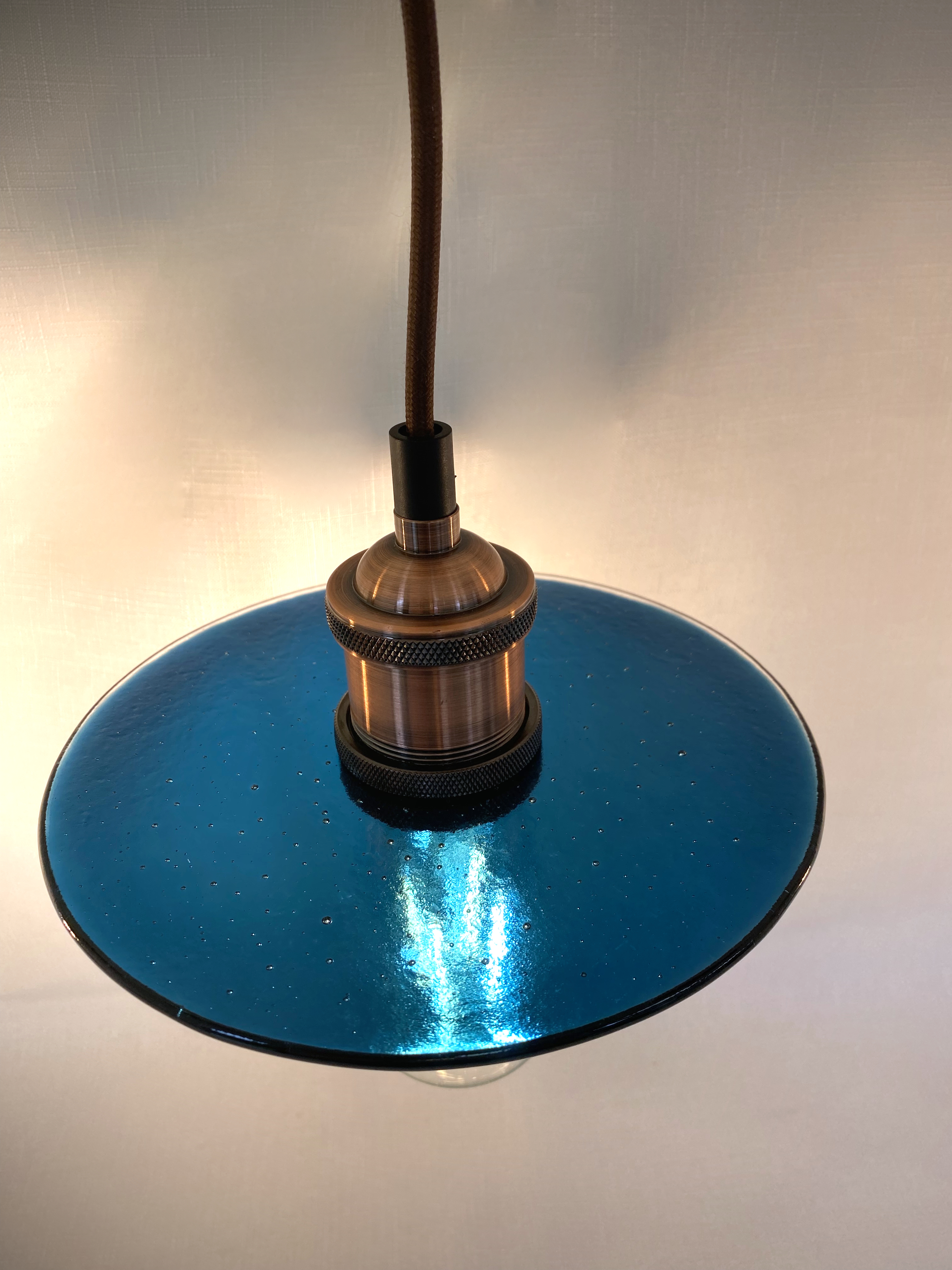 SALE Ocean Blue with Clear Halo Glass Lampshade with Pendant Fitting