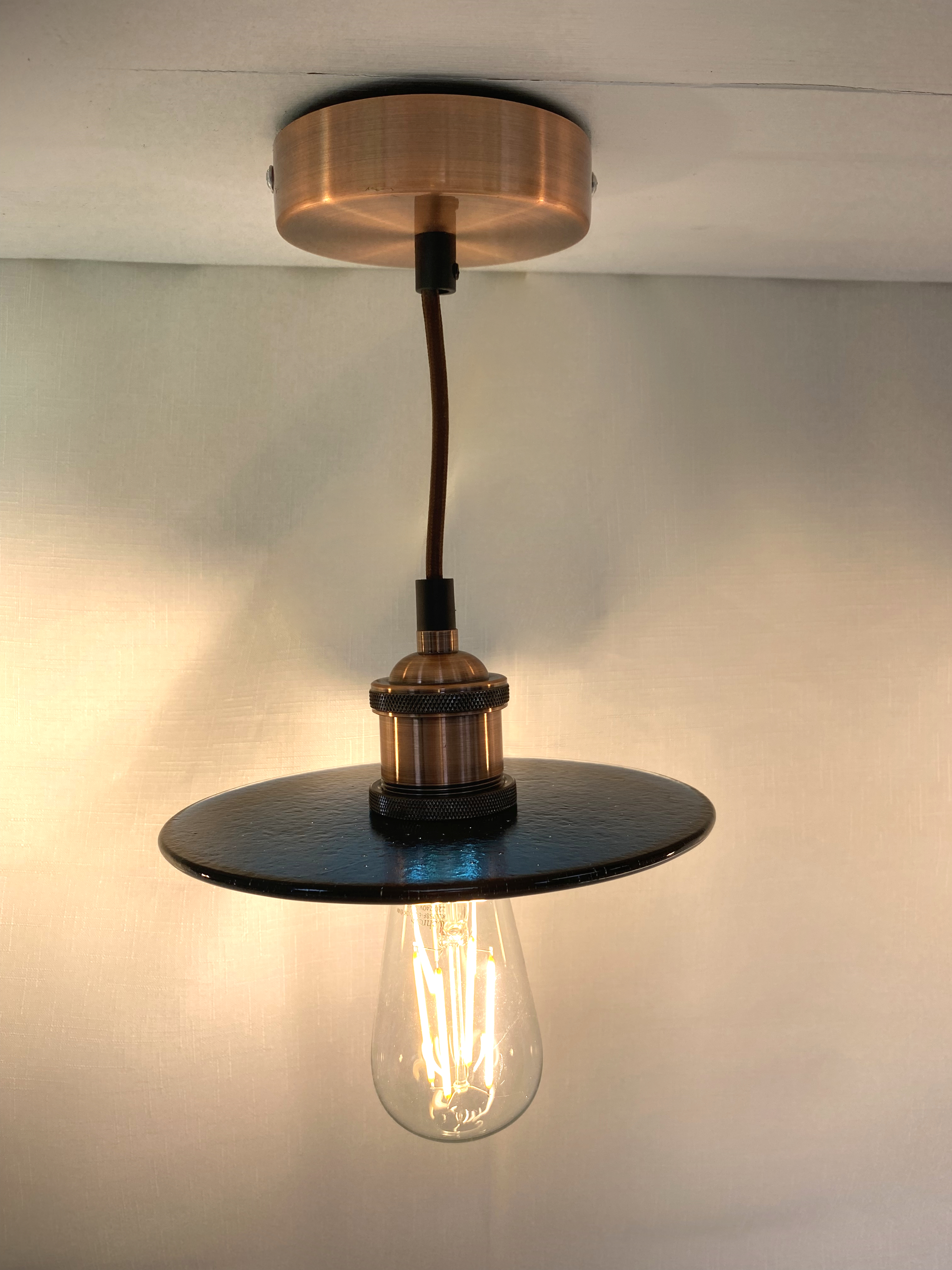 SALE Ocean Blue with Clear Halo Glass Lampshade with Pendant Fitting