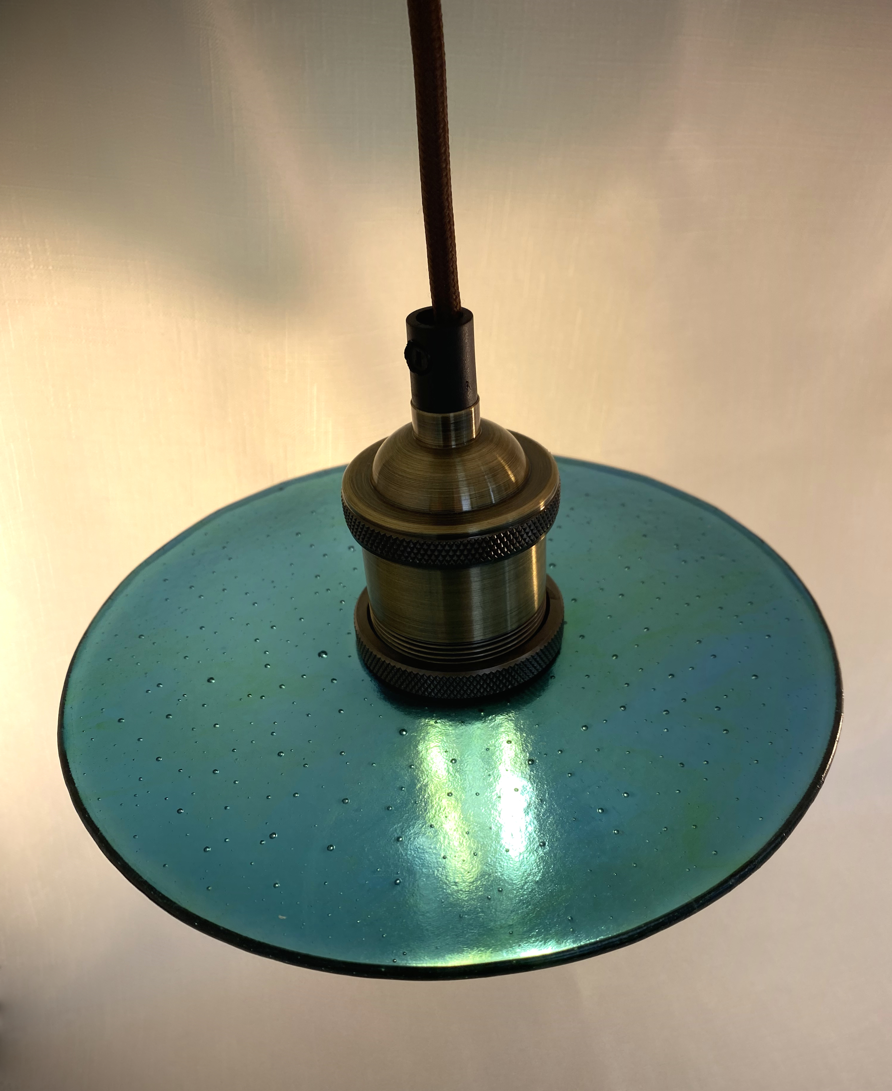 SALE Ocean Blue Glass Lampshade with Pendant Fitting