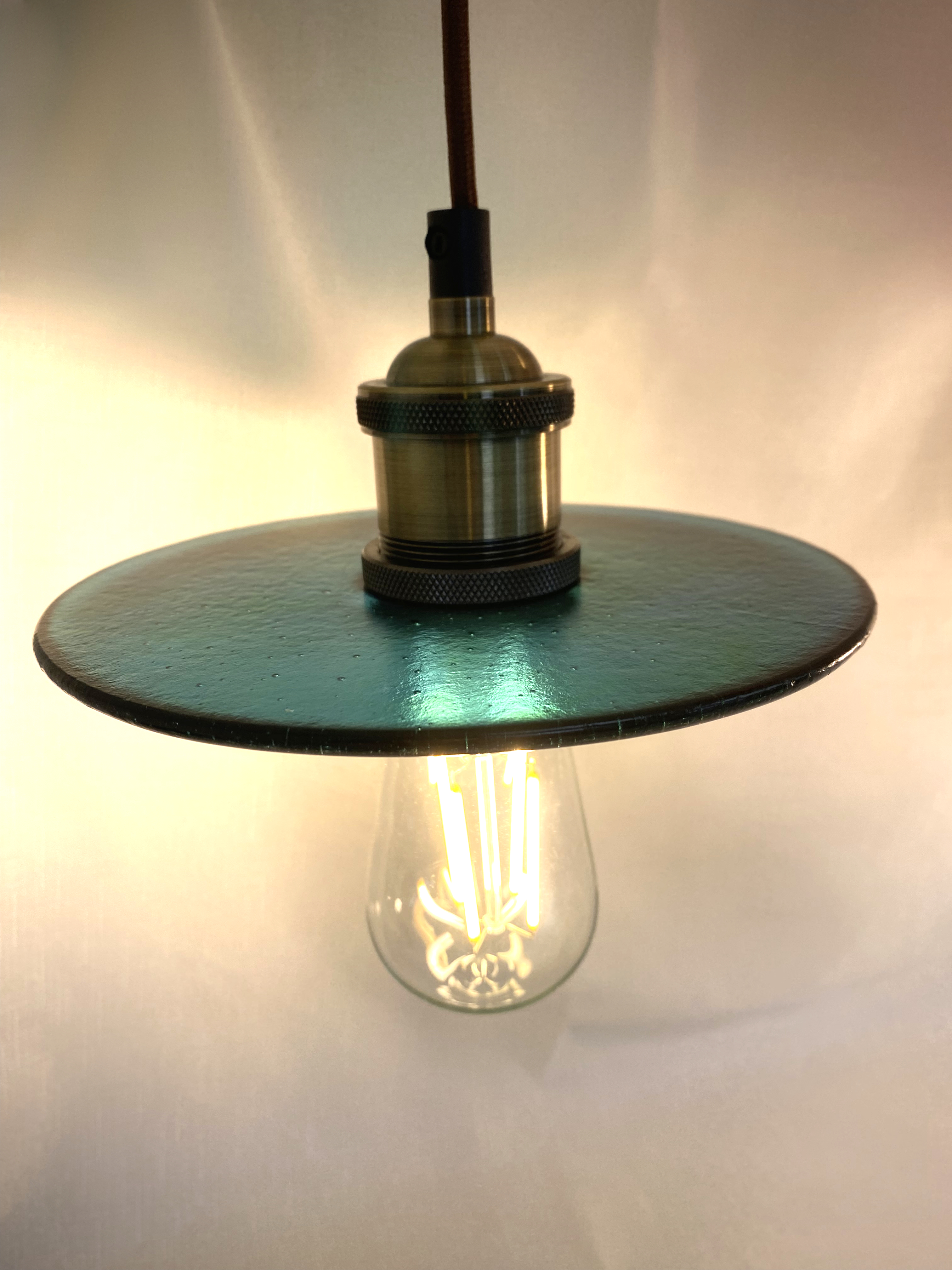 SALE Ocean Blue Glass Lampshade with Pendant Fitting