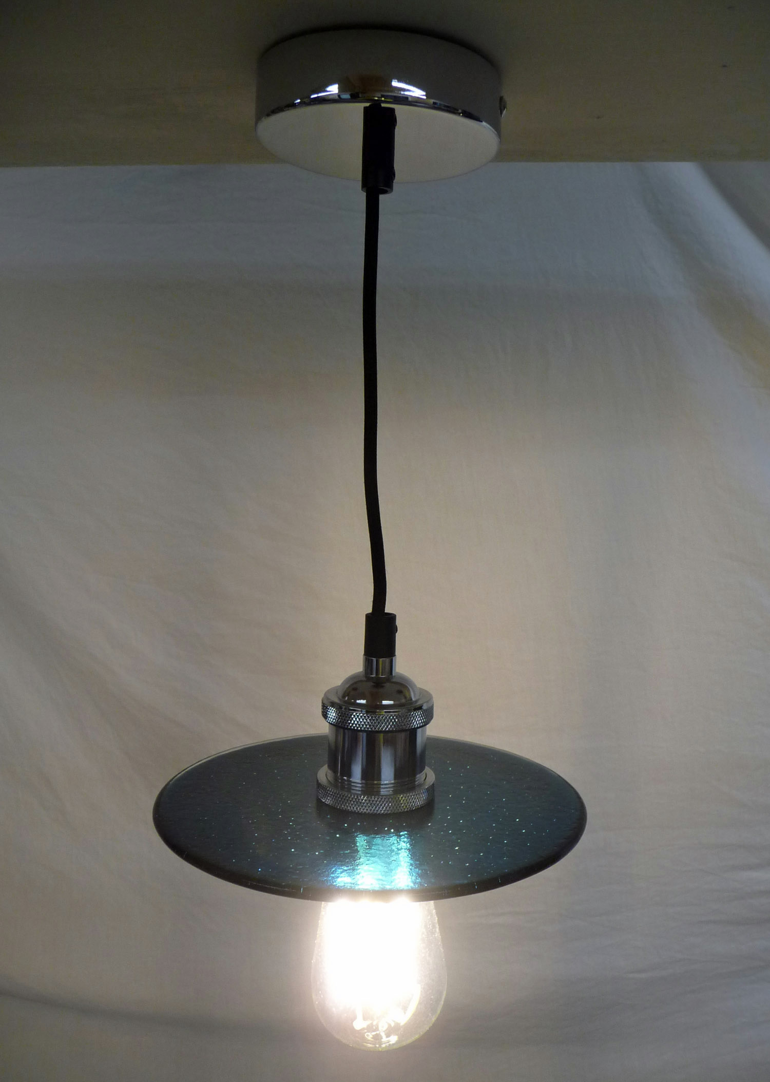 SALE Ocean Blue Glass Lampshade with Pendant Fitting