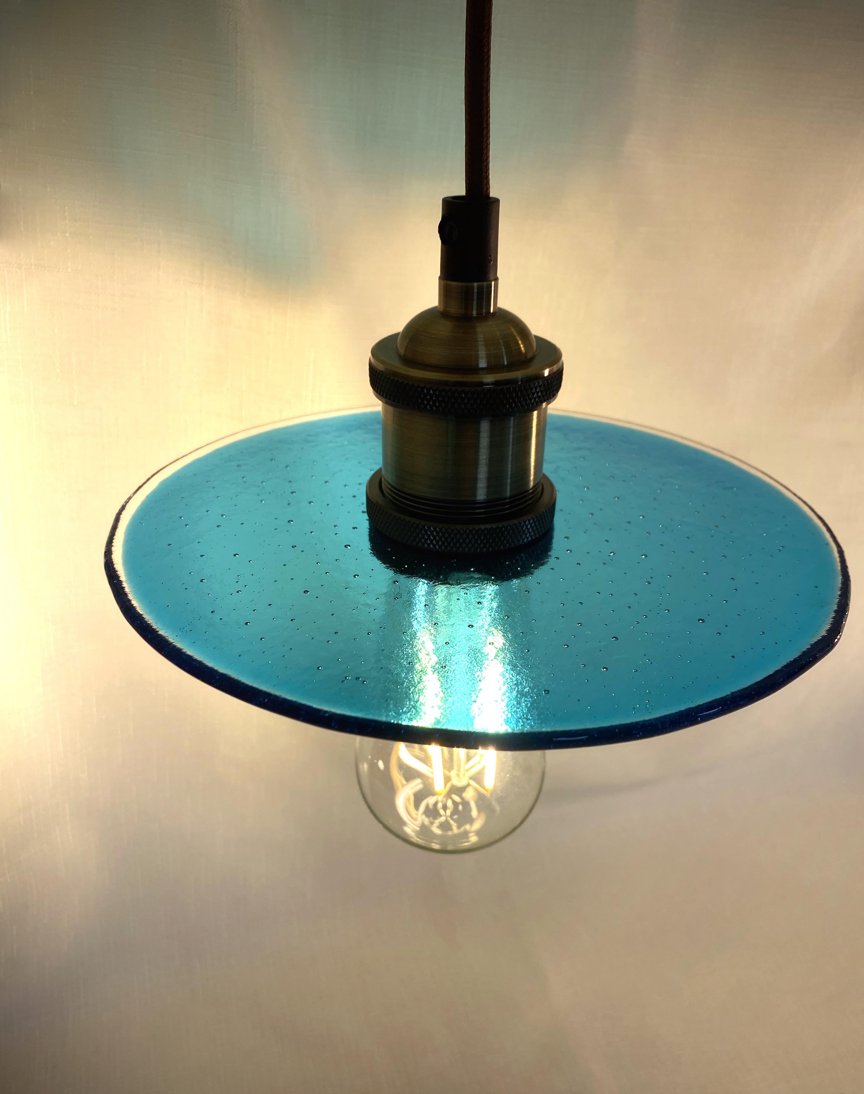 SALE Turquoise with Clear Halo Glass Lampshade with Pendant Fitting