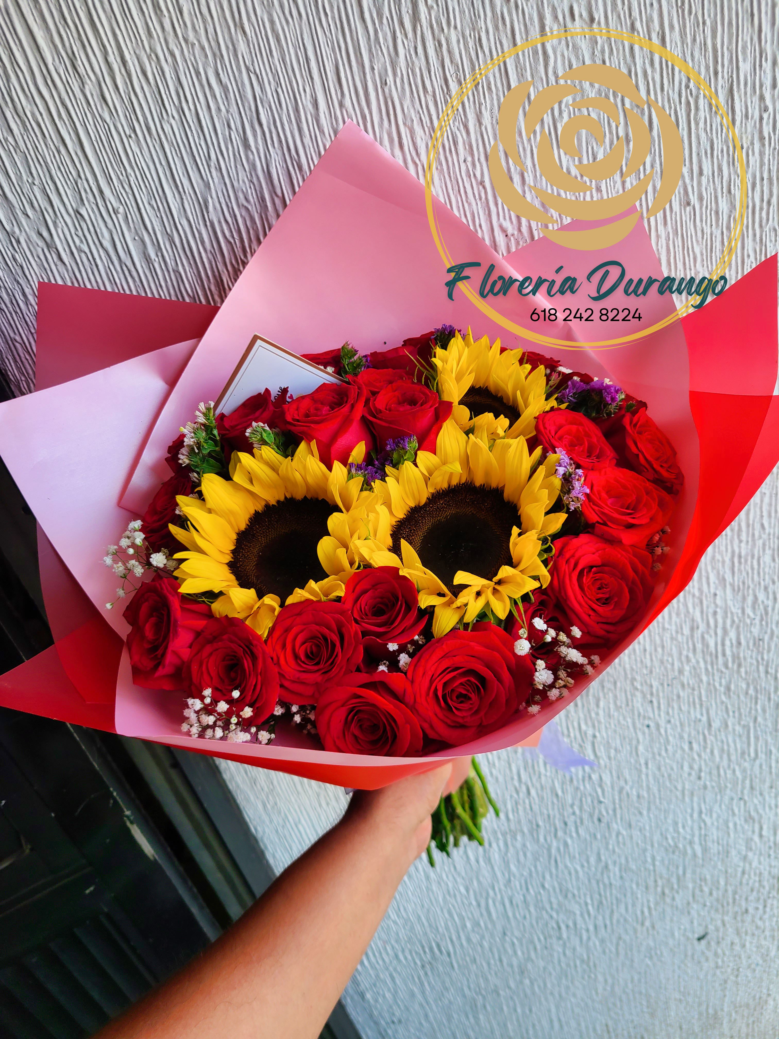 24 rosas con girasoles