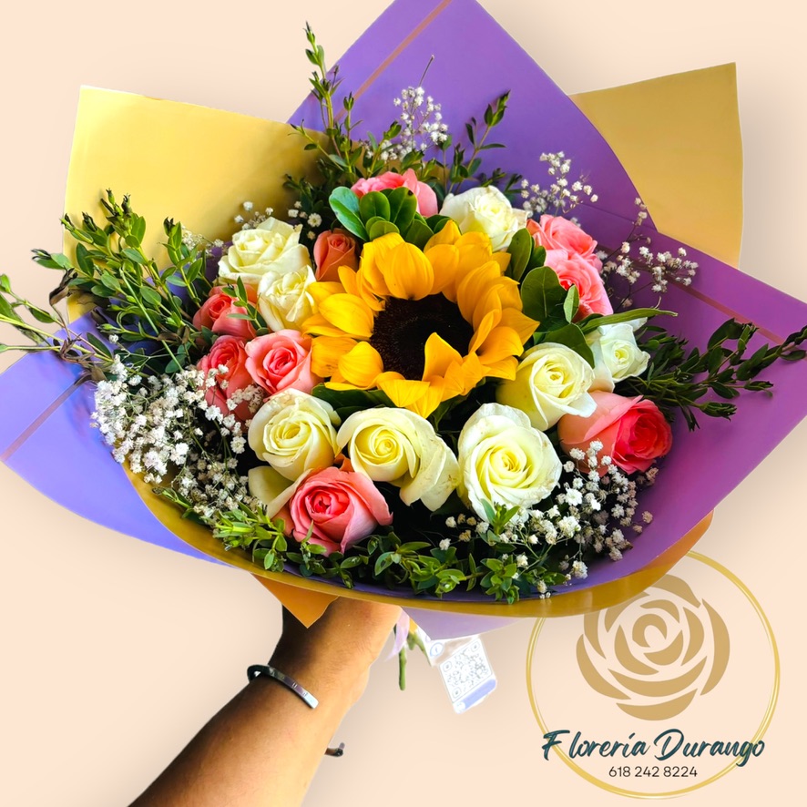 17 rosas con girasol