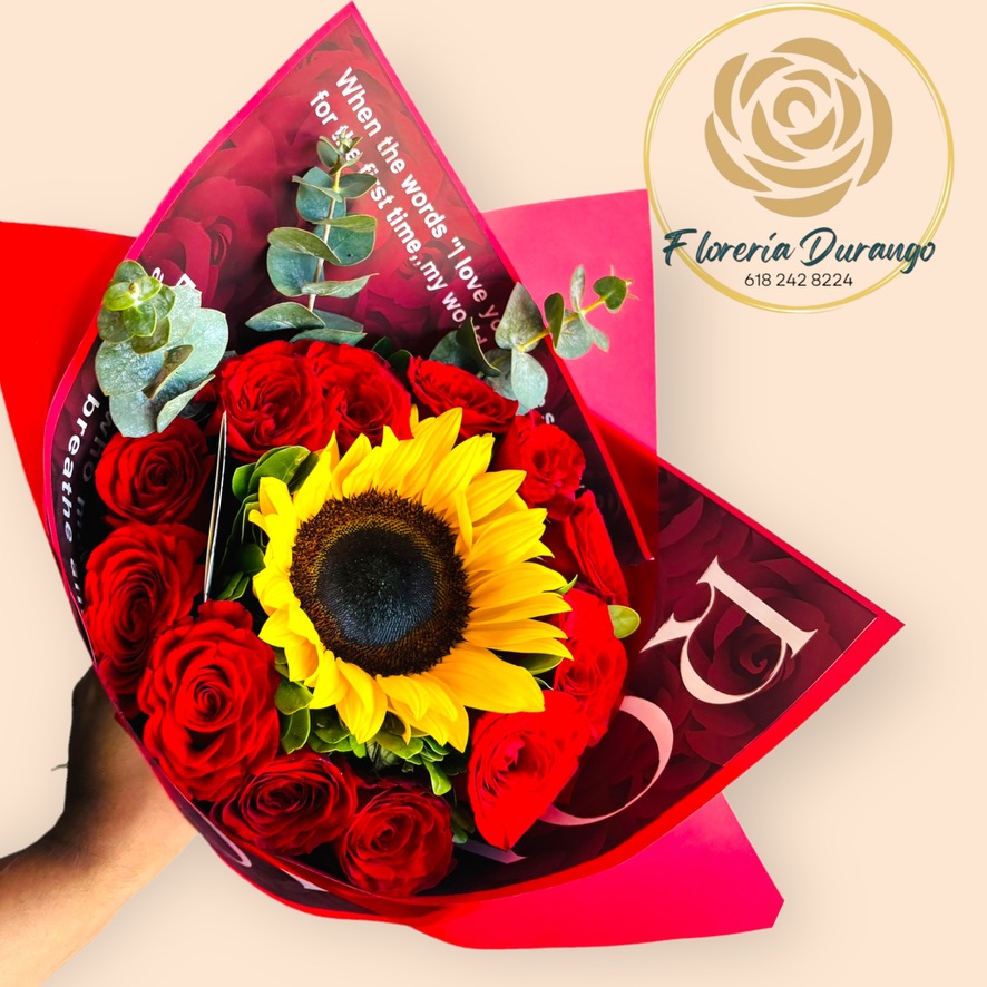 girasol con 12 rosas 