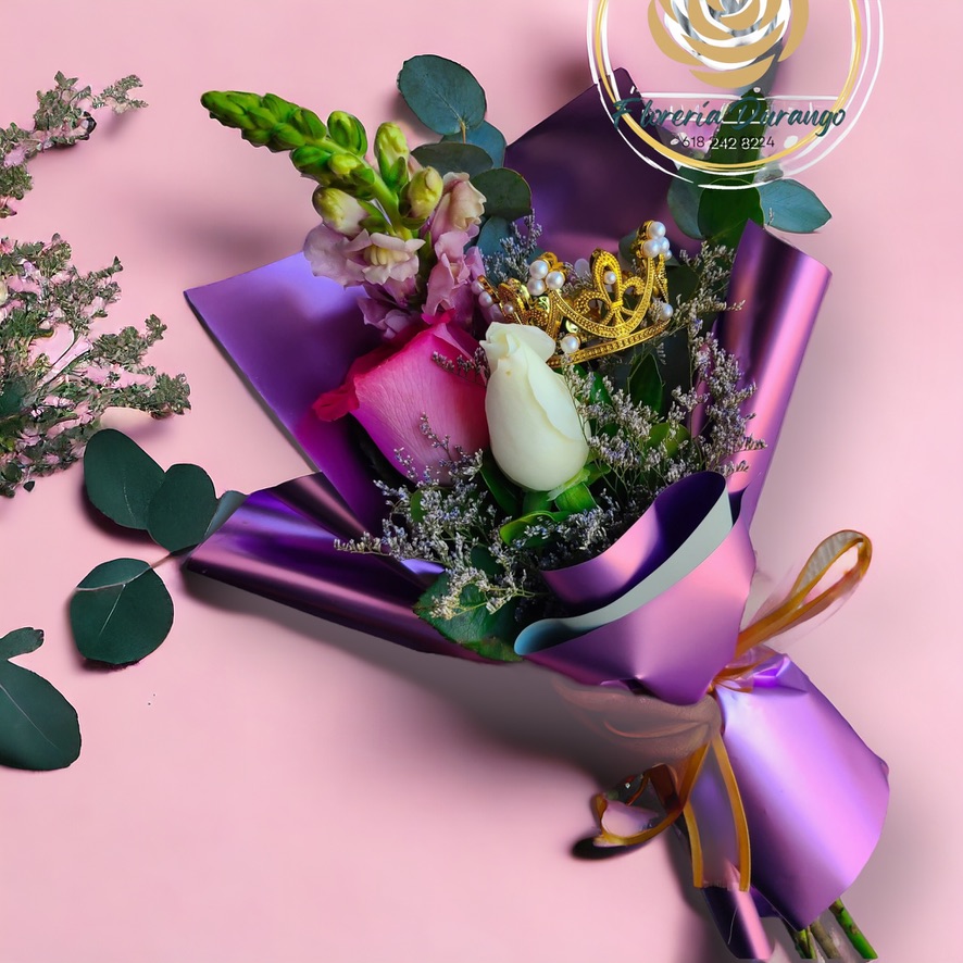 ramo de 2 rosas con coronita