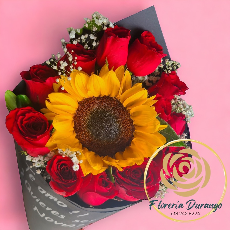 girasol con 12 rosas 
