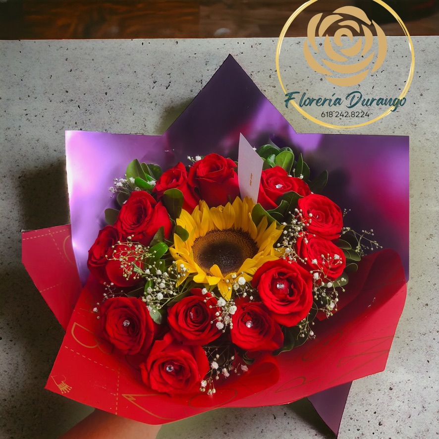 girasol con 12 rosas 