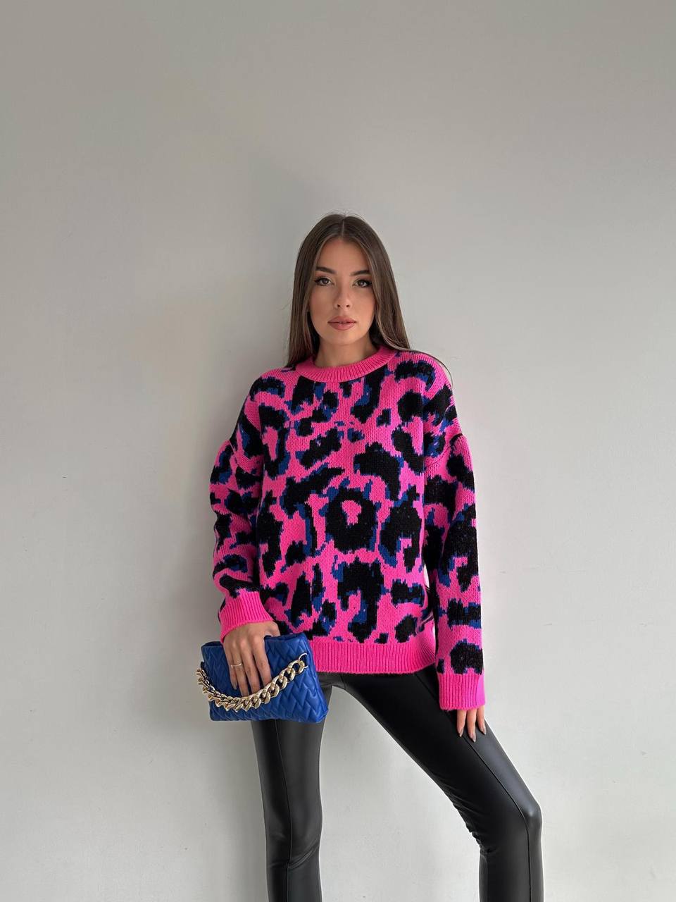 Pink Leopard Print Sweater