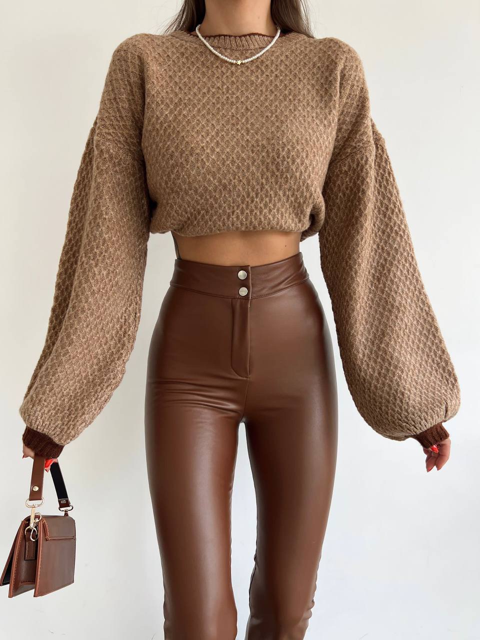 Brown Knit Crop Sweater
