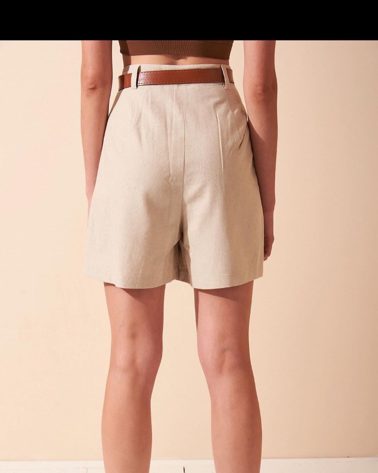 Beige High-Waist Shorts