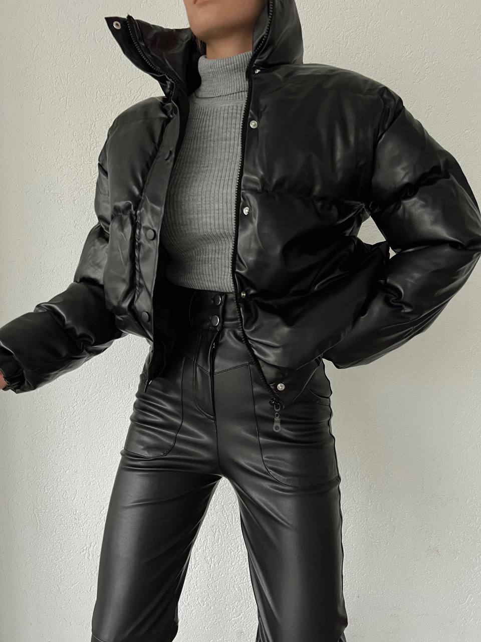 Black Faux Puffer Jacket