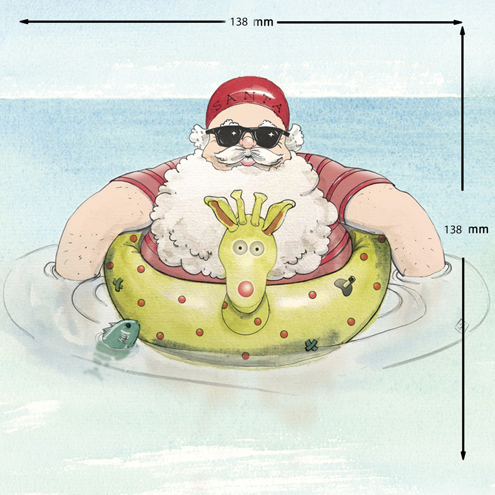Retro Surfing Santa Christmas Card Series