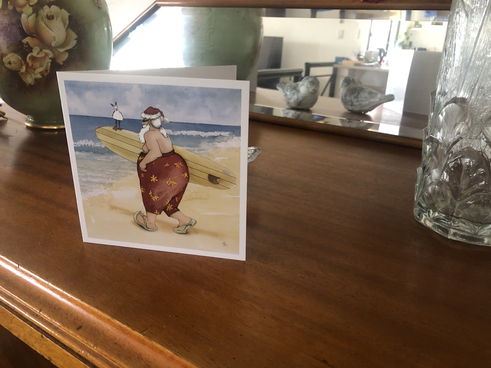 Retro Surfing Santa Christmas Card Series