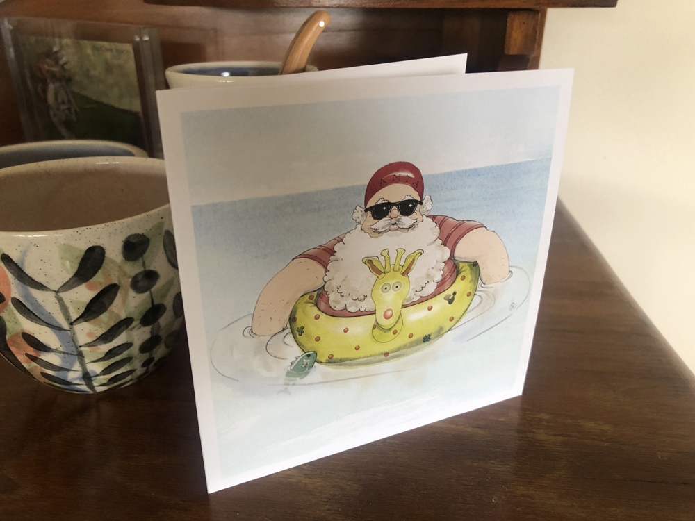 Retro Surfing Santa Christmas Card Series